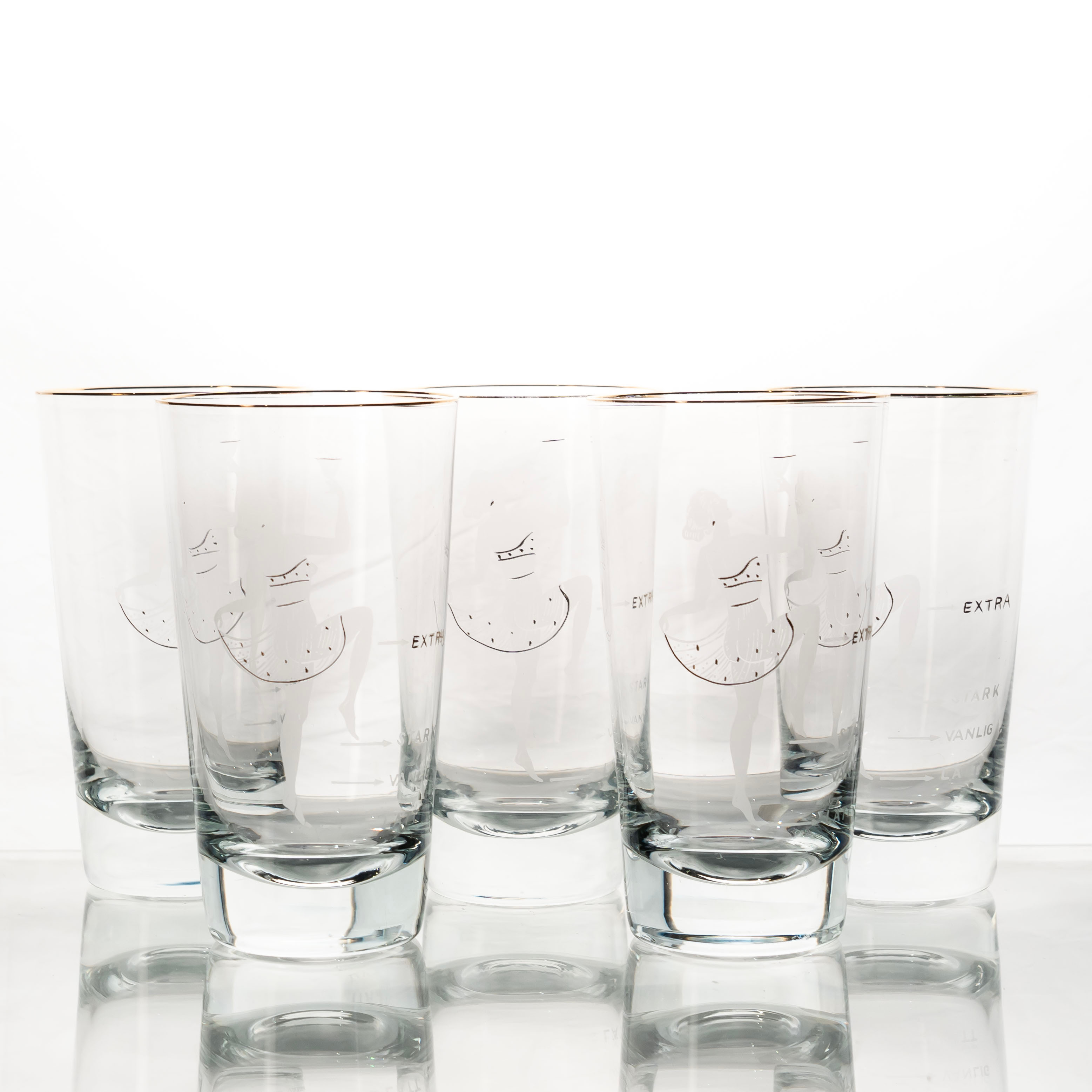 ÖLGLAS. 5st, Etsad dekor.