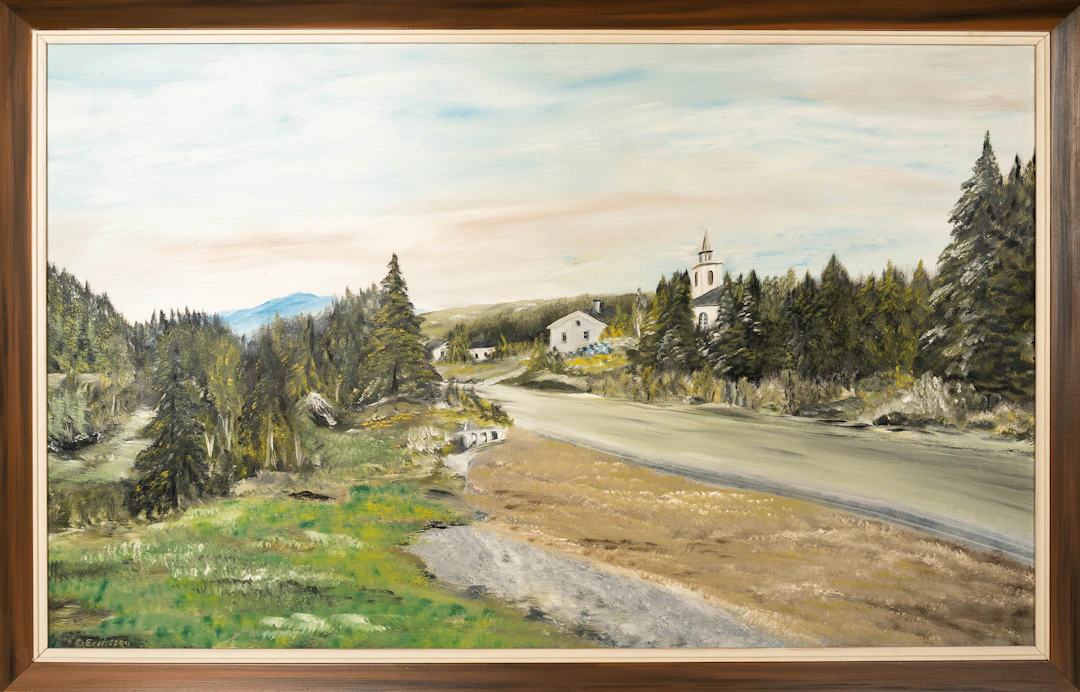 OIDENTIFIERAD KONSTNÄR. Olja på duk, "Underåkers kyrka i Jämtland", signerad.
