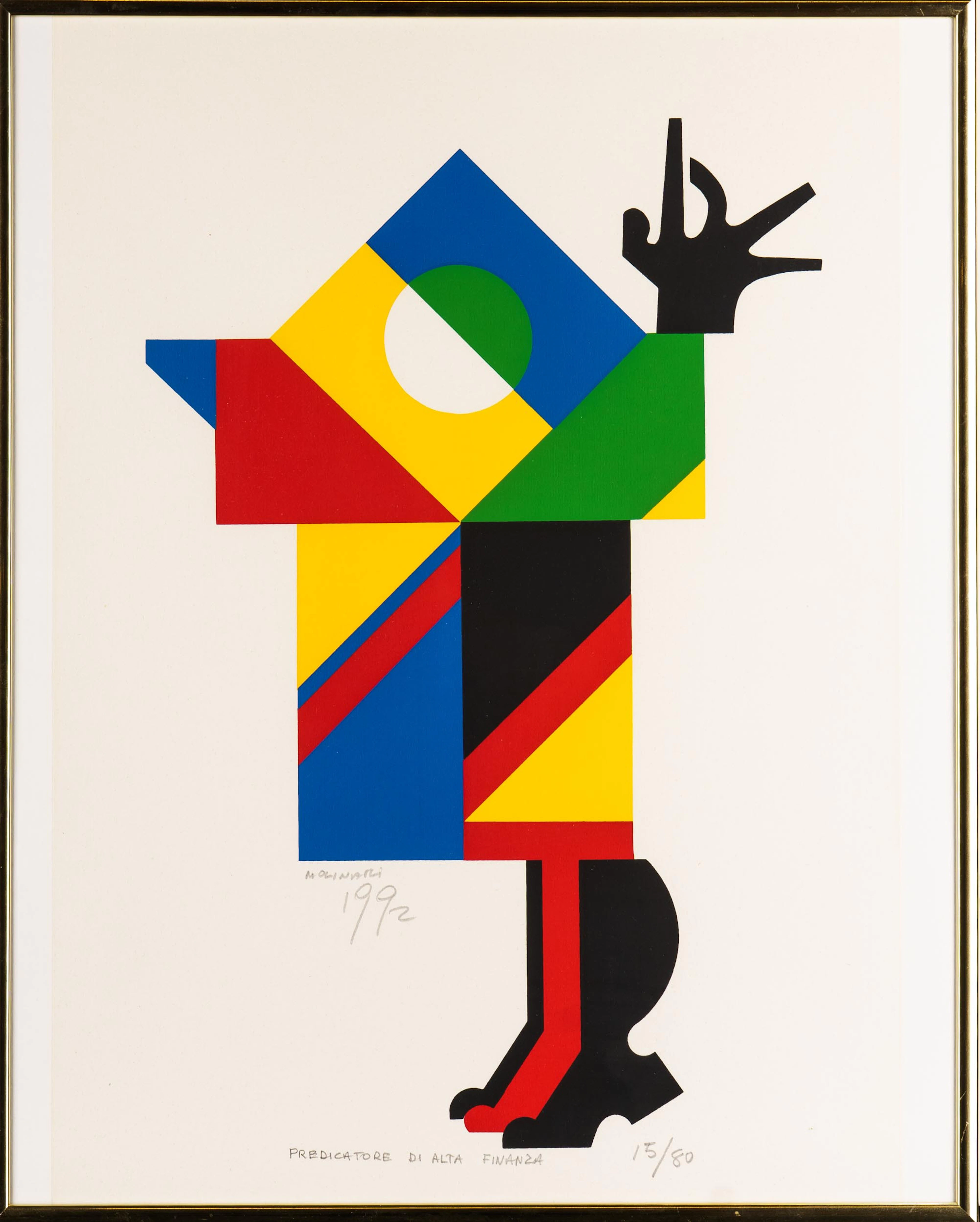 MARIO MOLINARI. Färgserigrafi, "Predicatore di alta finanza", Signerad