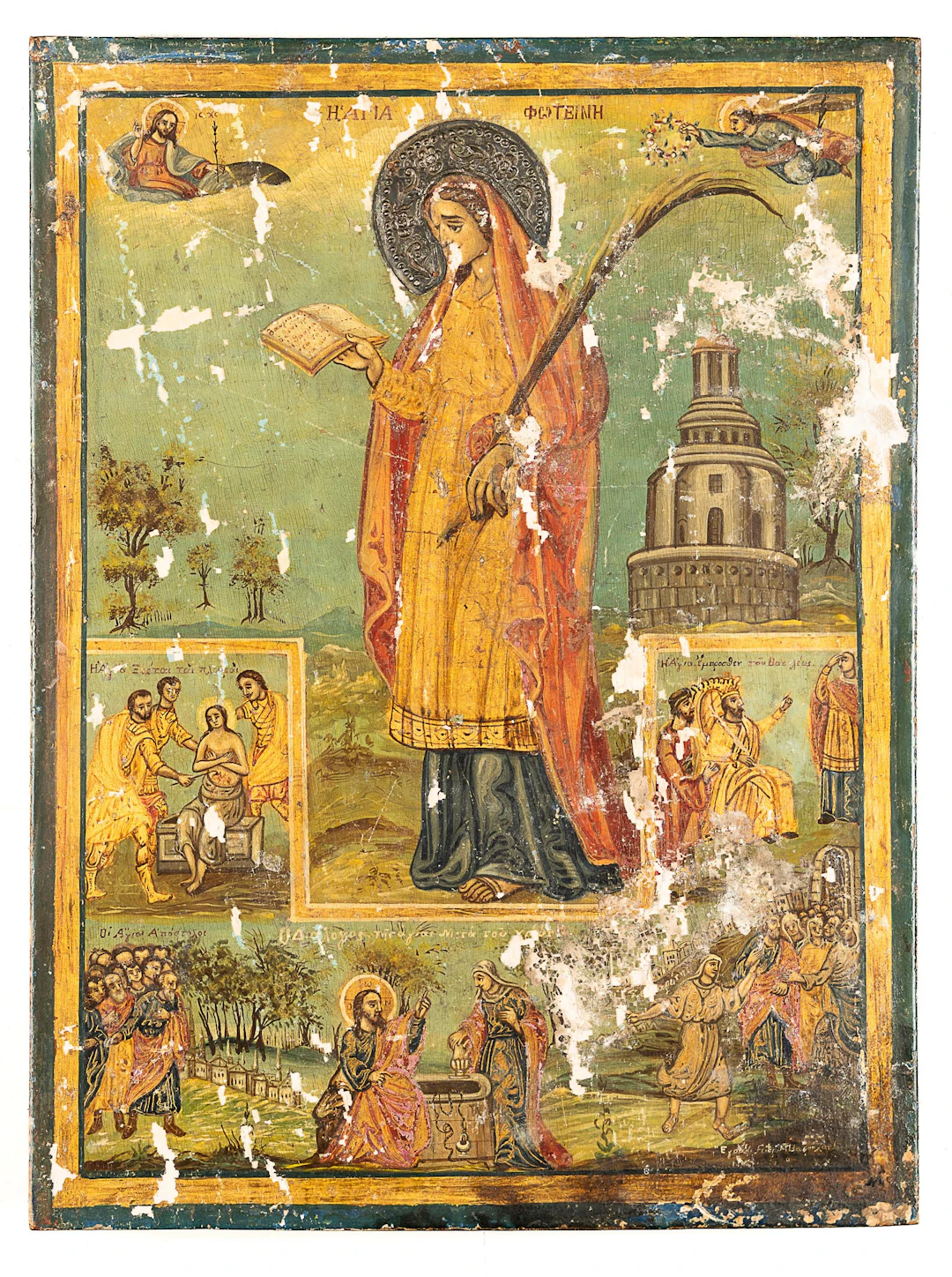IKON, Grekisk ortodox, Sankta Photini, Blandteknik på träpanel, 1800-tal.