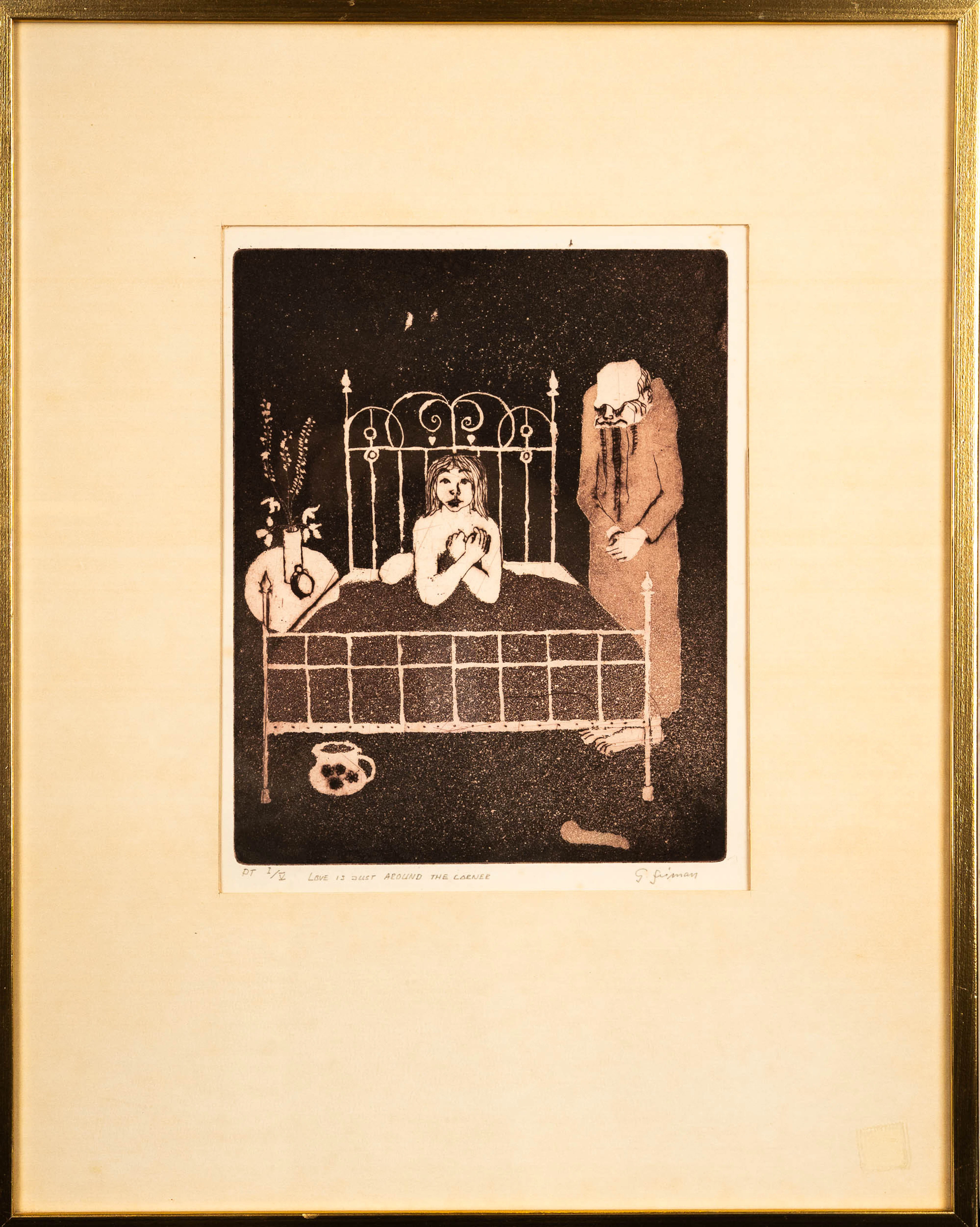 GUNNAR FRIMAN. Litografi, "Love is just Around the Corner", Provtryck