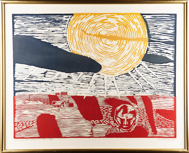 ALF OLSSON. Färglitografi, "Van Gogh på slätten, Signerad, daterad