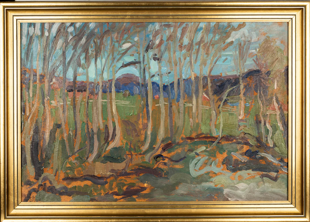 EINAR ALMGREN. Olja på pannå, Landskap, signerad och daterad 1917.