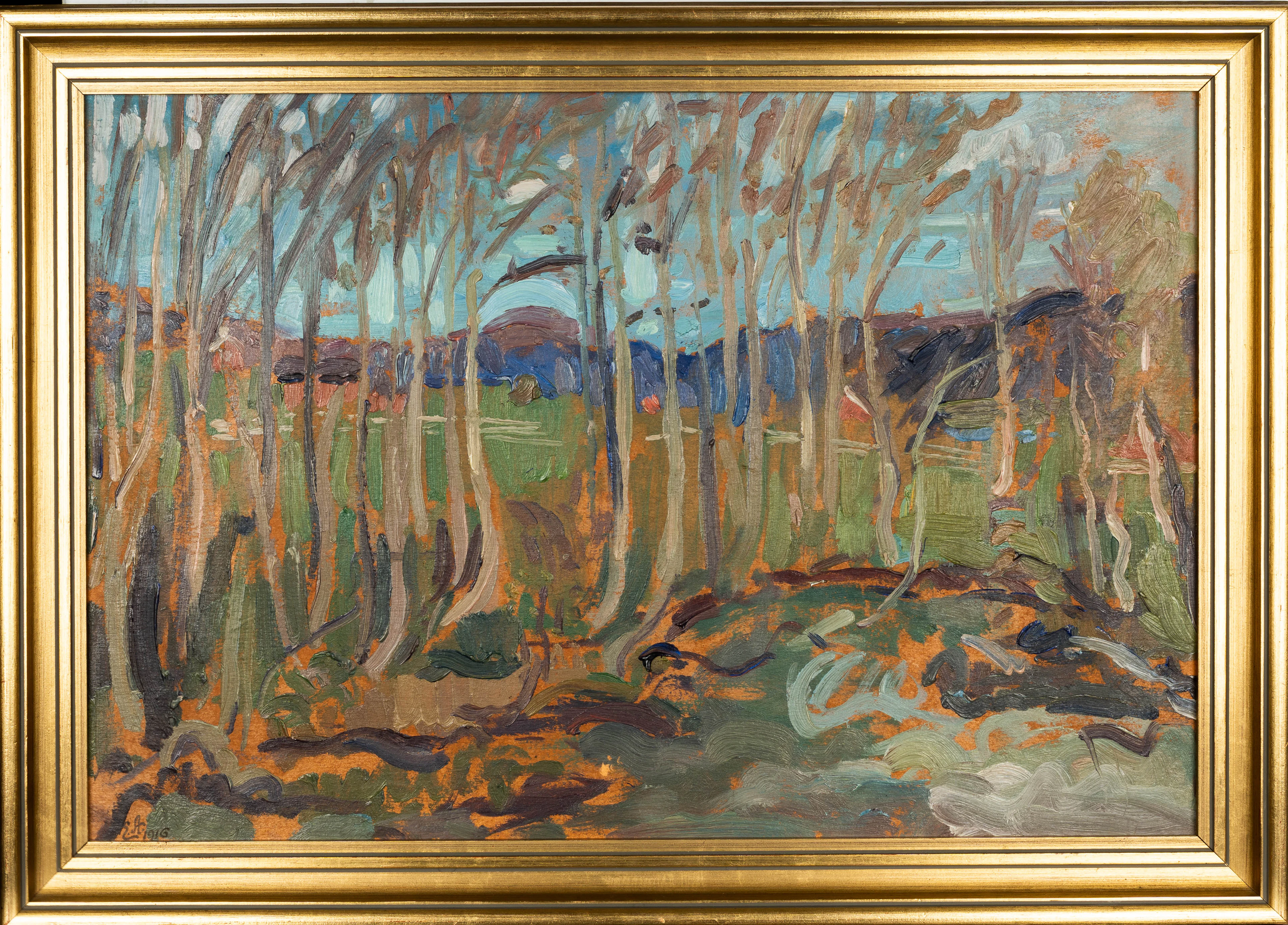 EINAR ALMGREN. Olja på pannå, Landskap, signerad och daterad 1917.