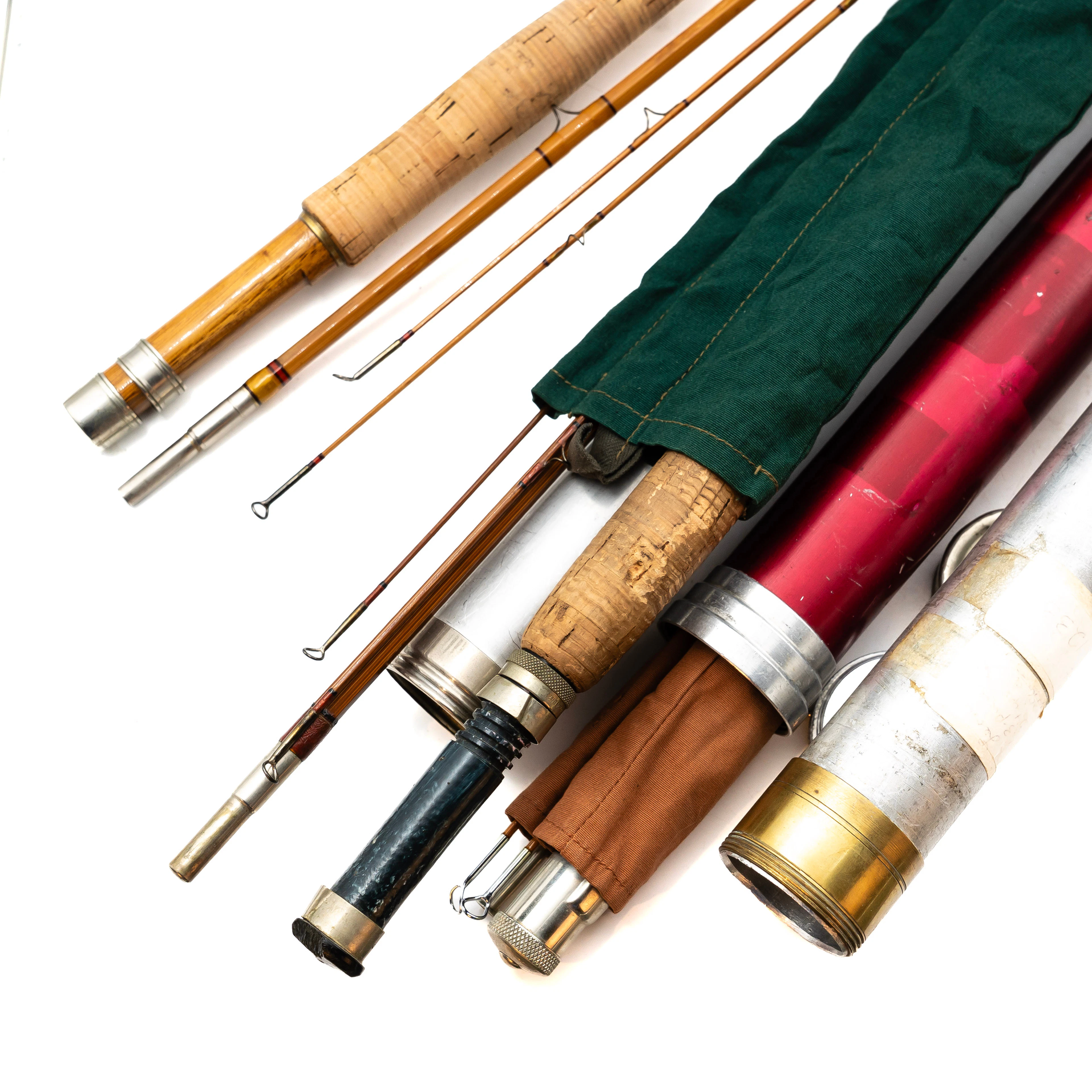 FLUGSPÖN, Wright & McGill, bambu, Orvis impregnated, 1900-tal. (3st).