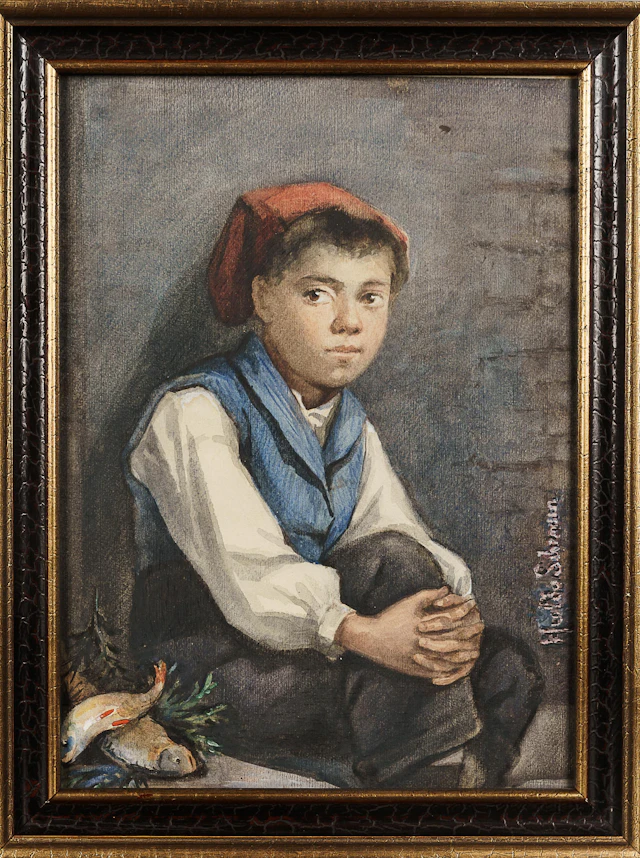 HULDA SCHENSON. Akvarell på papper, Porträtt, Signerad & daterad 1884.