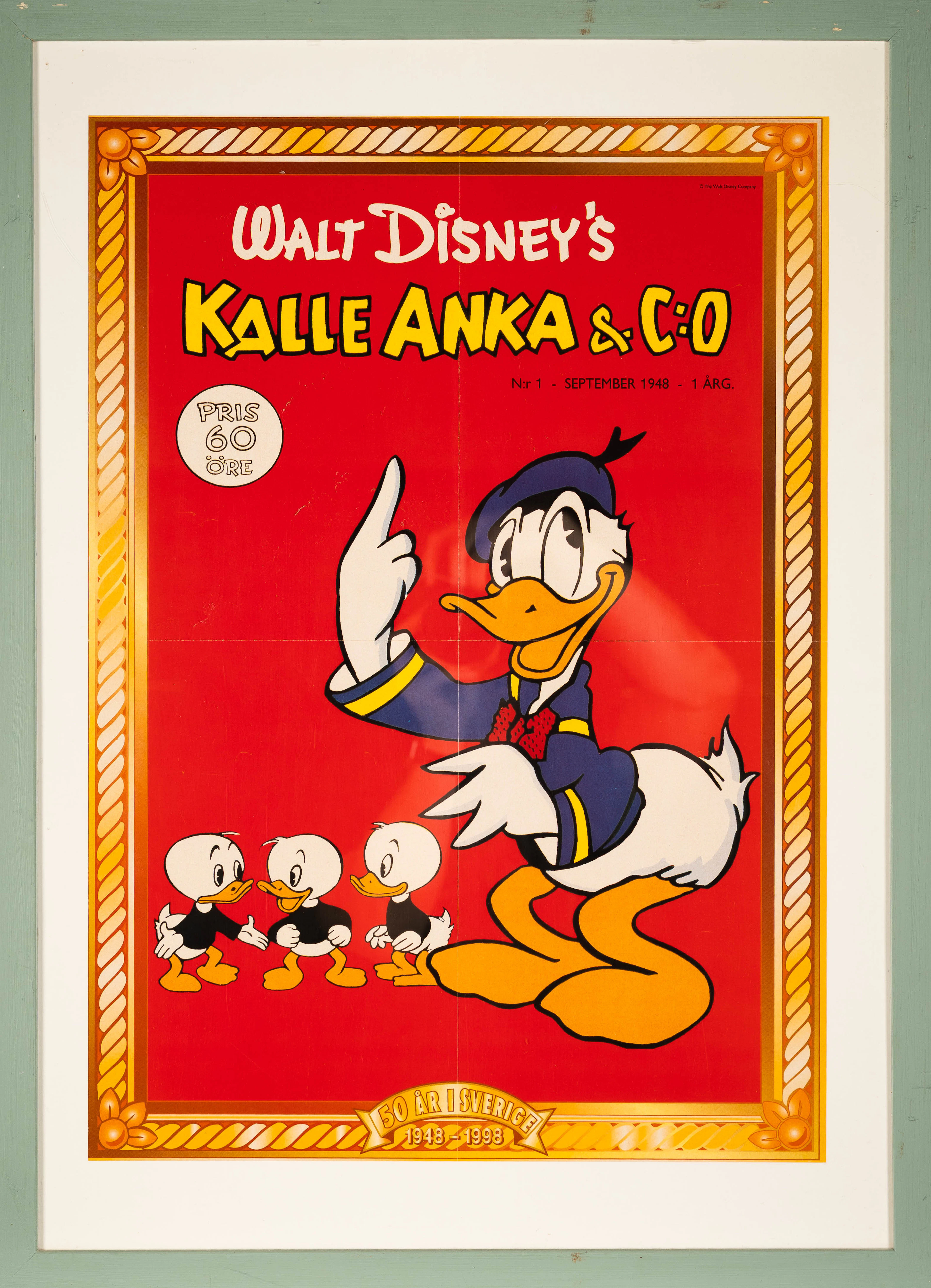 AFFISCH, "Kalle Anka & C:o", 50 år i Sverige, 1948–1998.