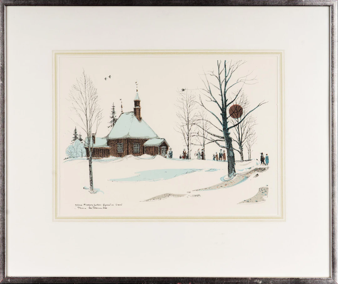 ÅKE PETTERSSON-NÅW. Färglitografi, "Helena Elisabeths kyrkan Gammlia