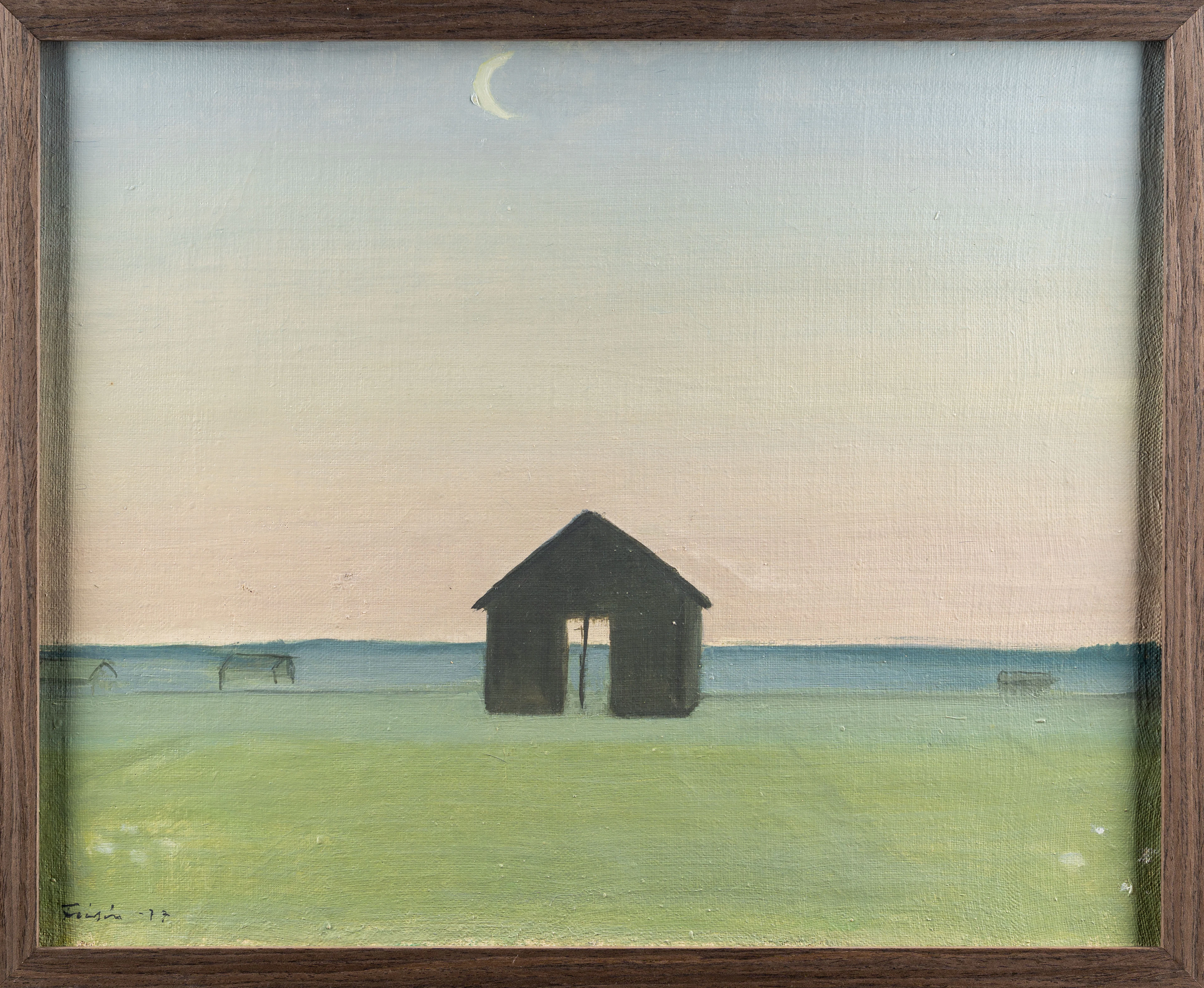 VERA FRISÉN. Olja på duk, Lada i månsken, 1977.