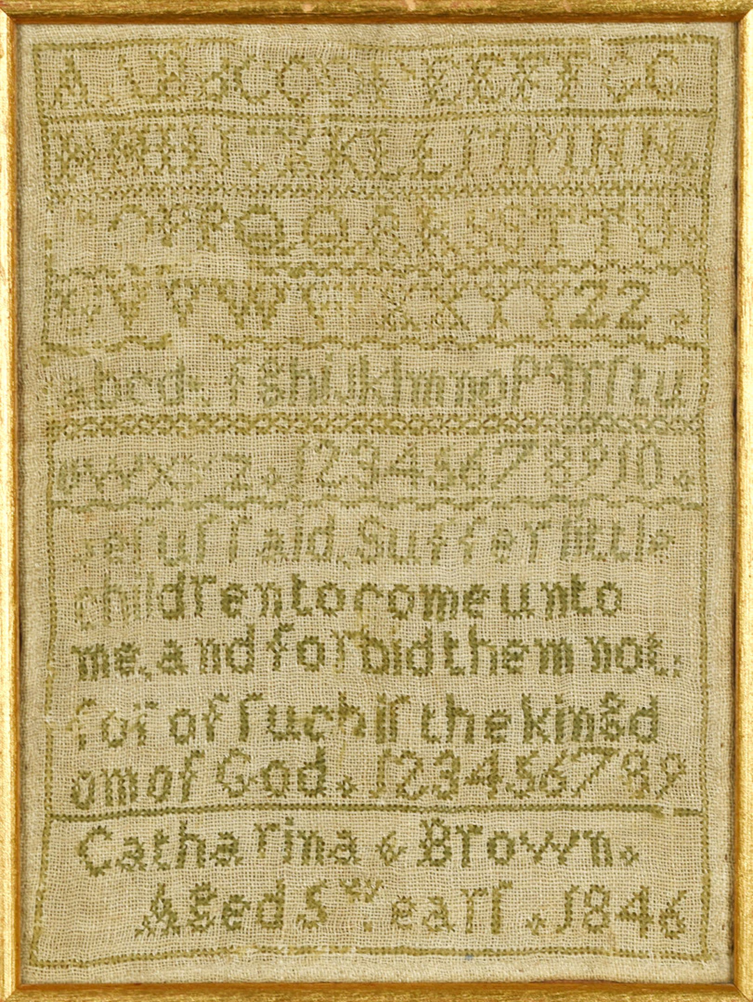 BRODERAD MÄRKDUK. Daterad 1846, England.