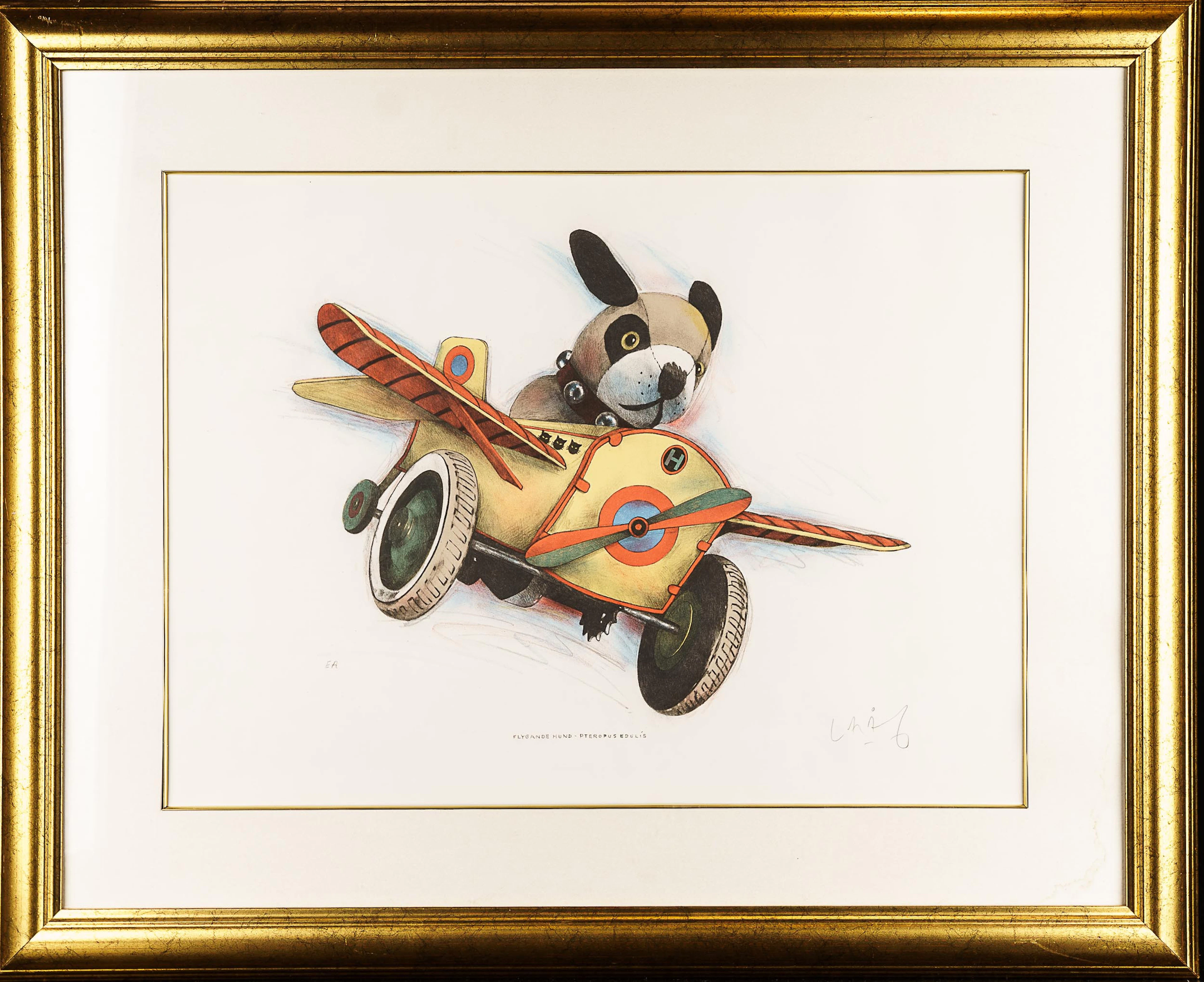 LASSE ÅBERG. Färglitografi, "Flygande hund" signerad, EA.