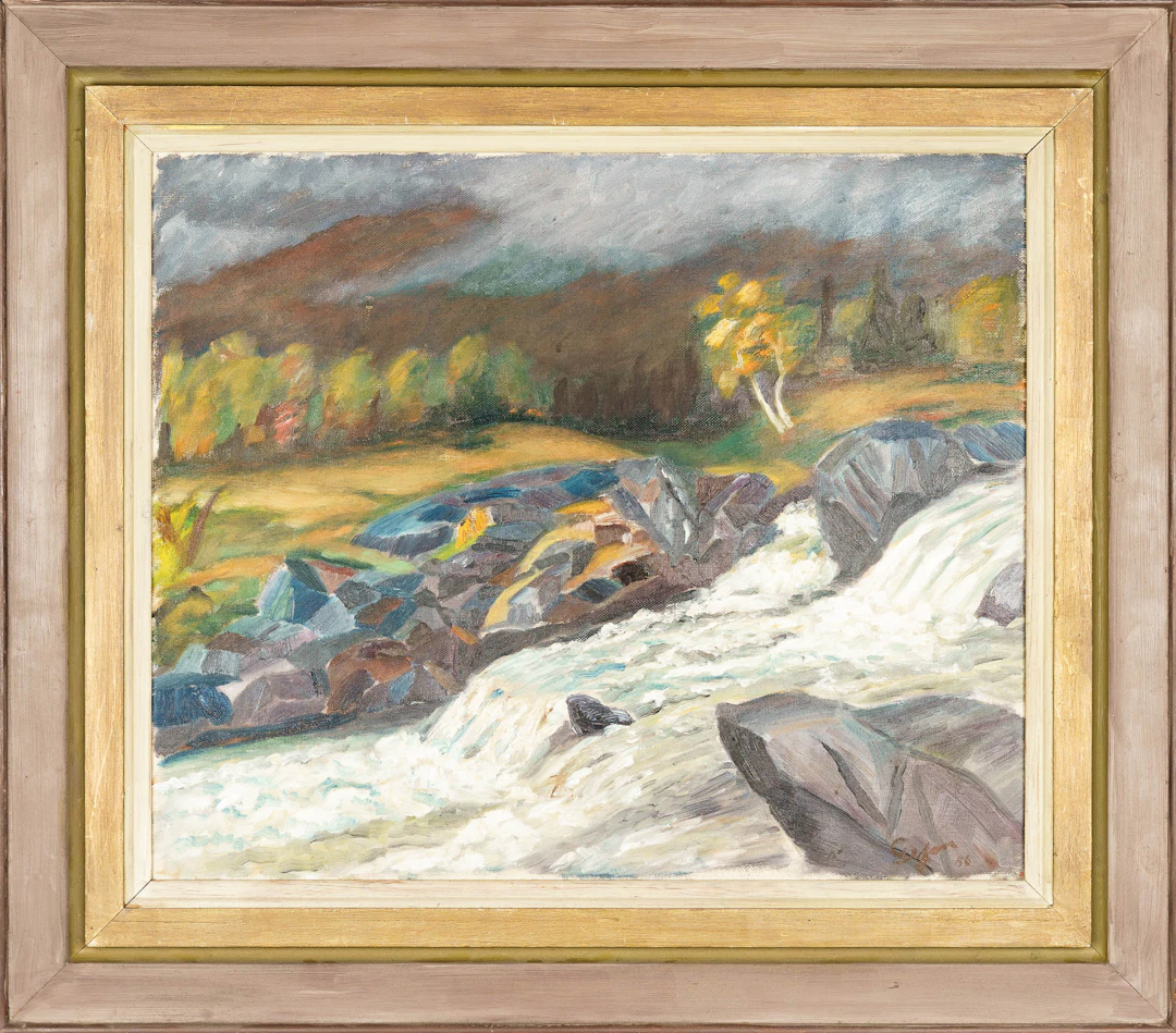 OIDENTIFIERAD KONSTNÄR. Olja på duk, Landskapsmotiv, Signerad: Geson, 1956.