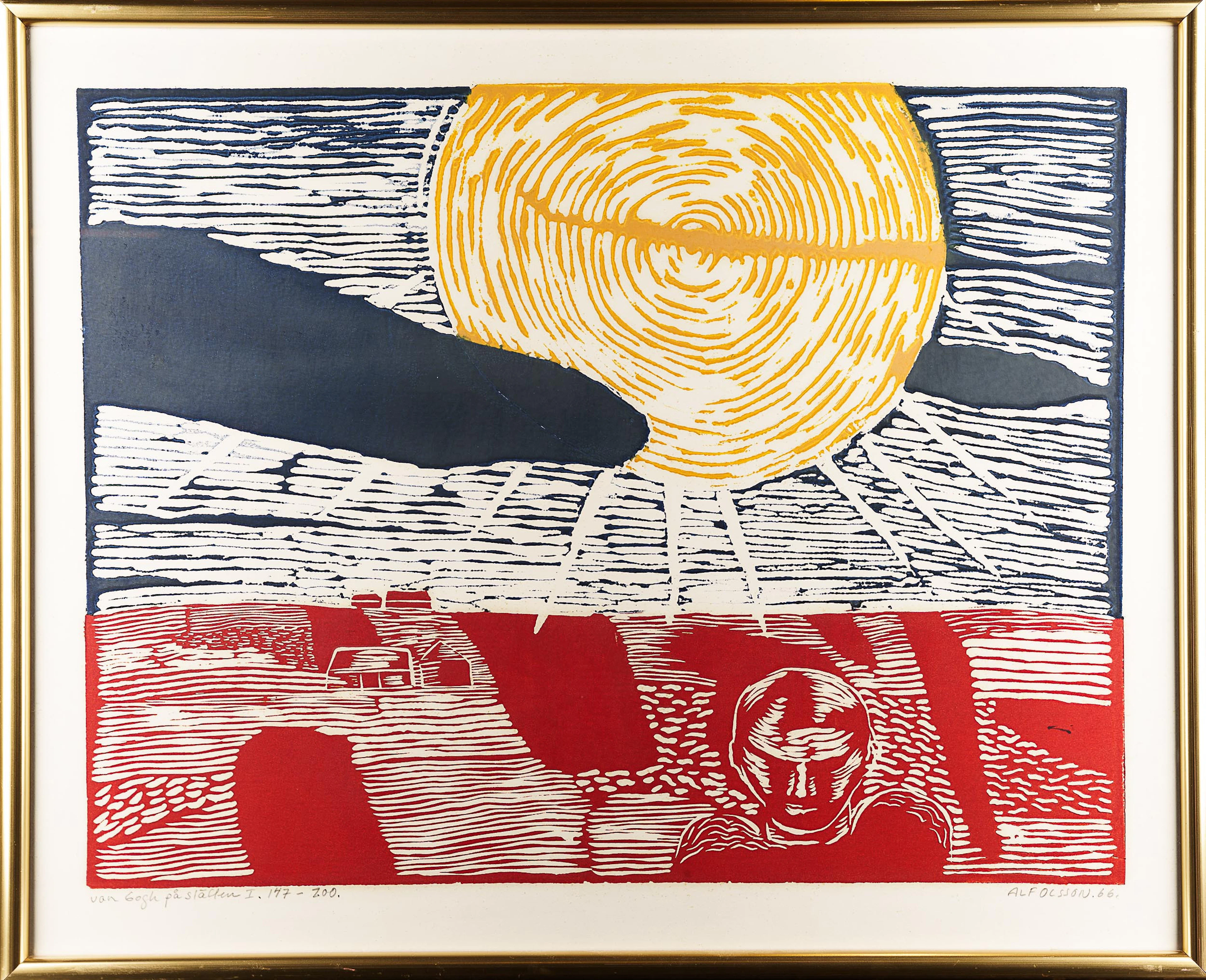 ALF OLSSON. Färglitografi, "Van Gogh på slätten, Signerad, daterad
