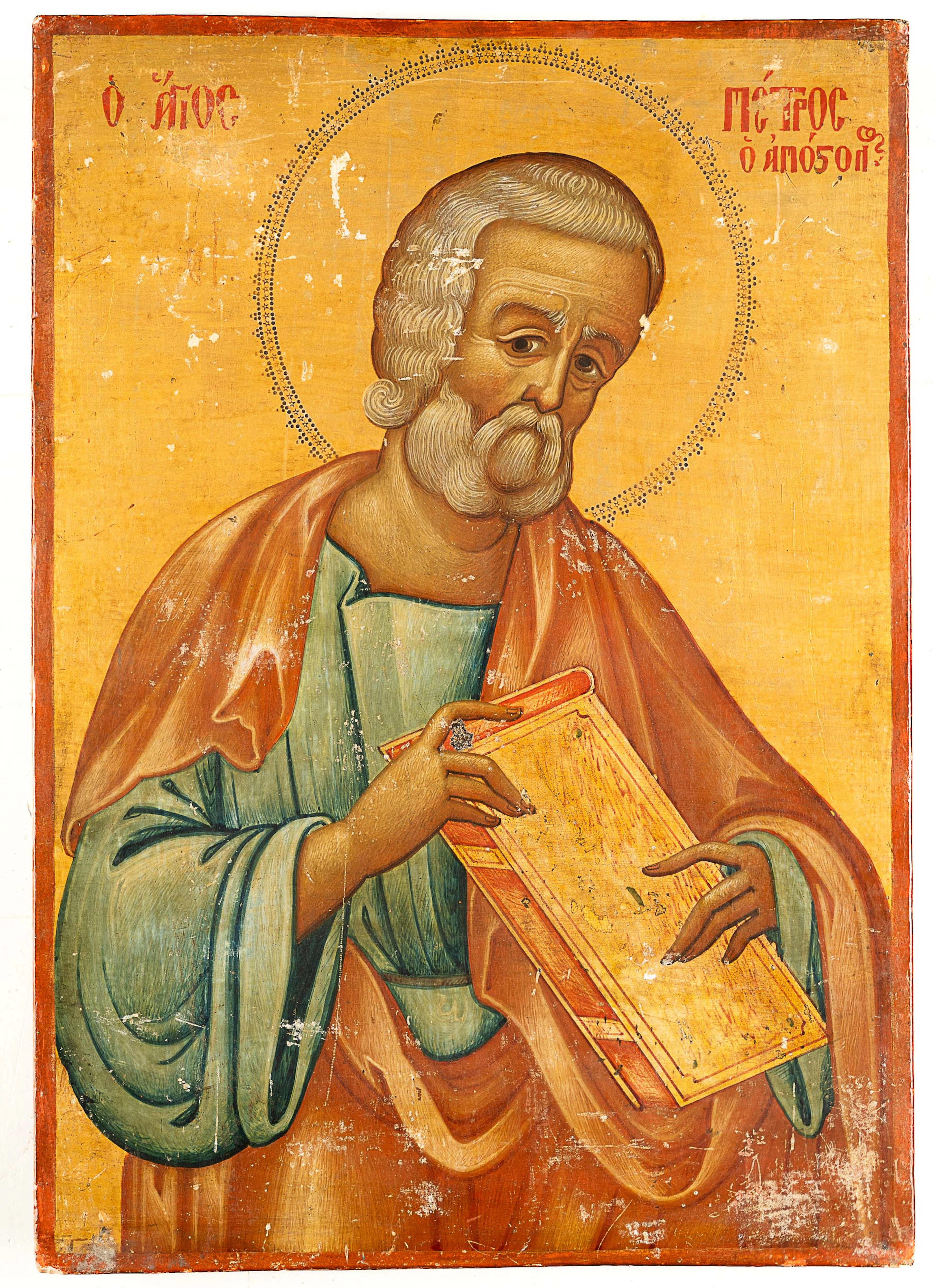 IKON, aposteln Petrus, östortodox, blandteknik på träpanel, 1800-tal.