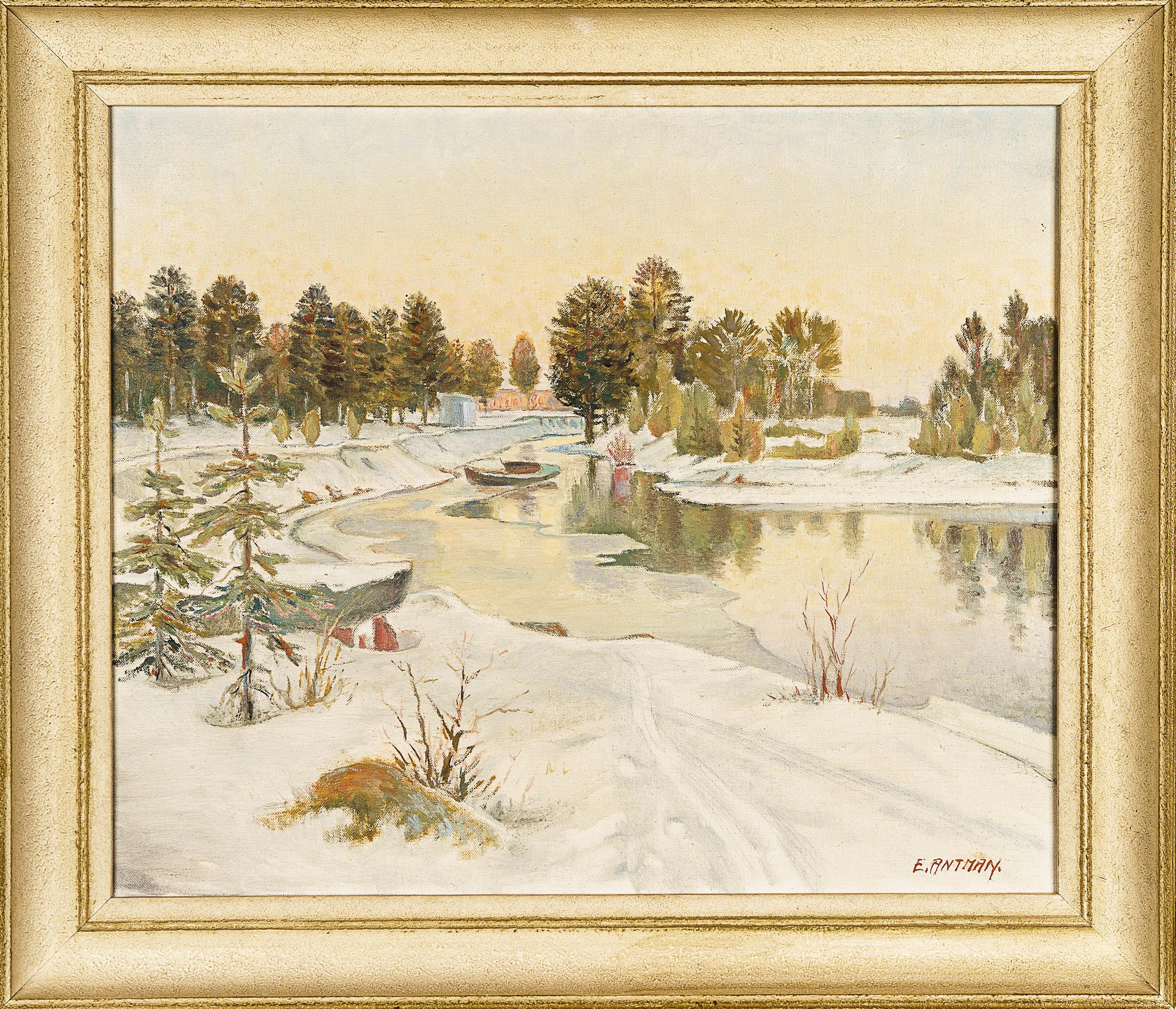 EMIL ANTMAN. Olja på duk, Landskap, Signerad.