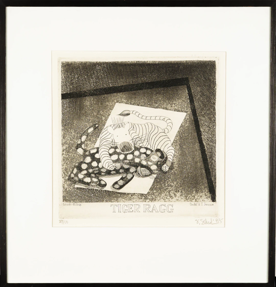 STELLAN SCHEDIN. Etsning, "Tiger ragg", Numrerad: 29/50, Signerad, 1985.