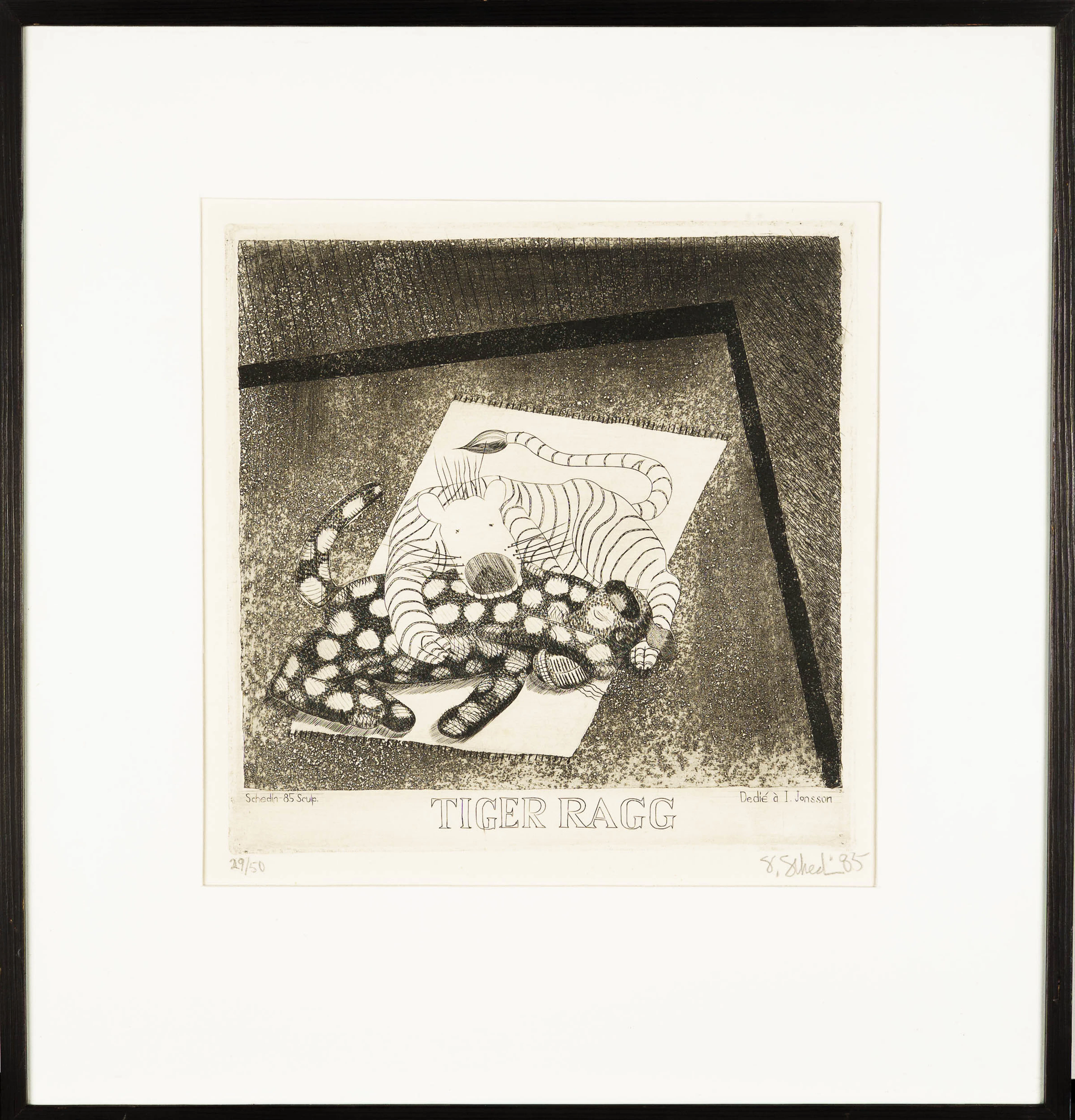 STELLAN SCHEDIN. Etsning, "Tiger ragg", Numrerad: 29/50, Signerad, 1985.