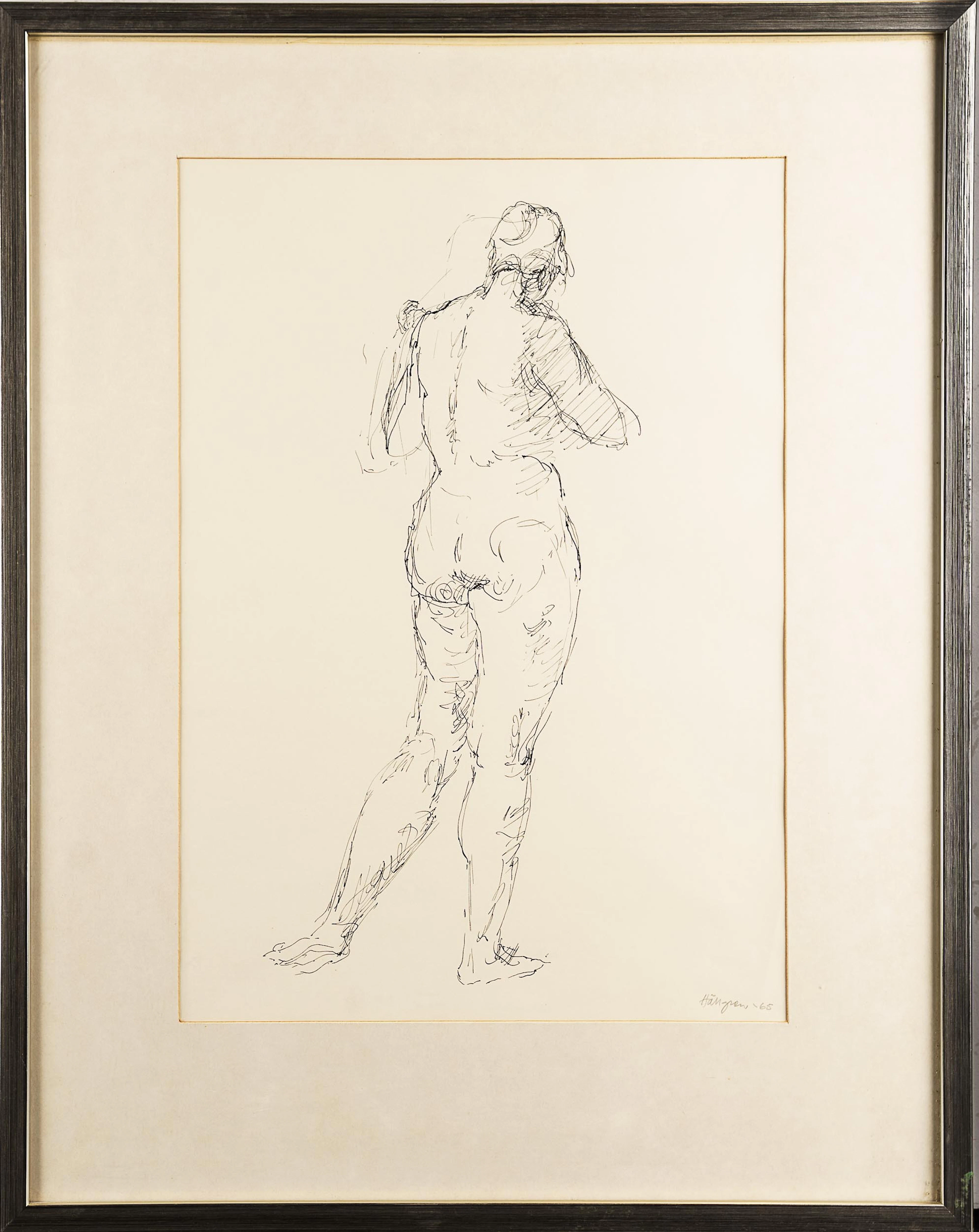 INGVAR HÄLLGREN. Tusch på papper "Modell" Signerad & daterad: 1965.