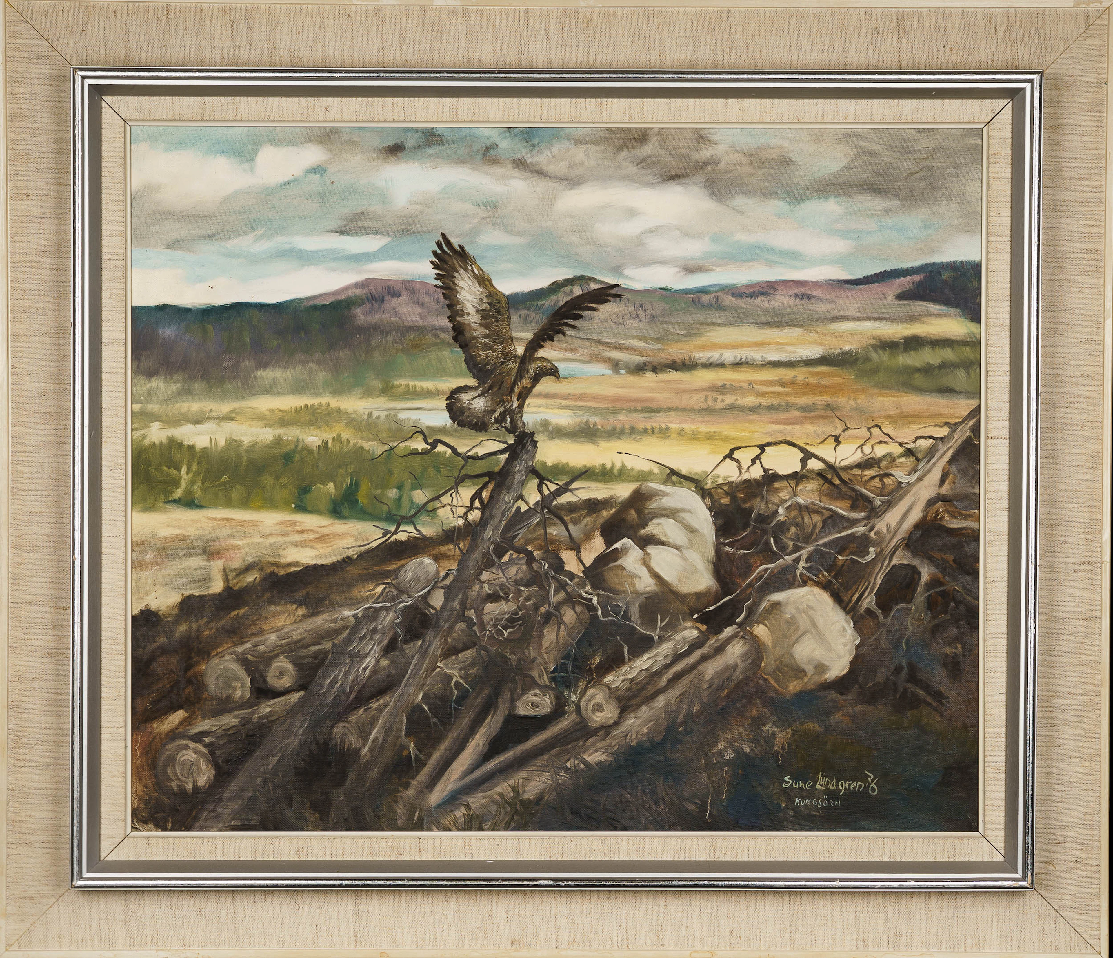 SUNE LUNDGREN. Olja på duk, "Kungsörn", Signerad, 1976.