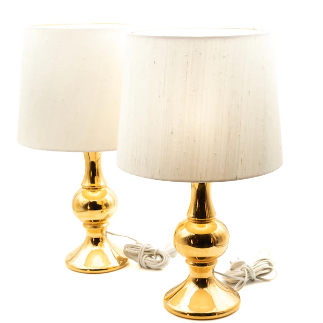 BORDSLAMPOR, 1 par, Luxus, förgyllt glas, 1900-tal.