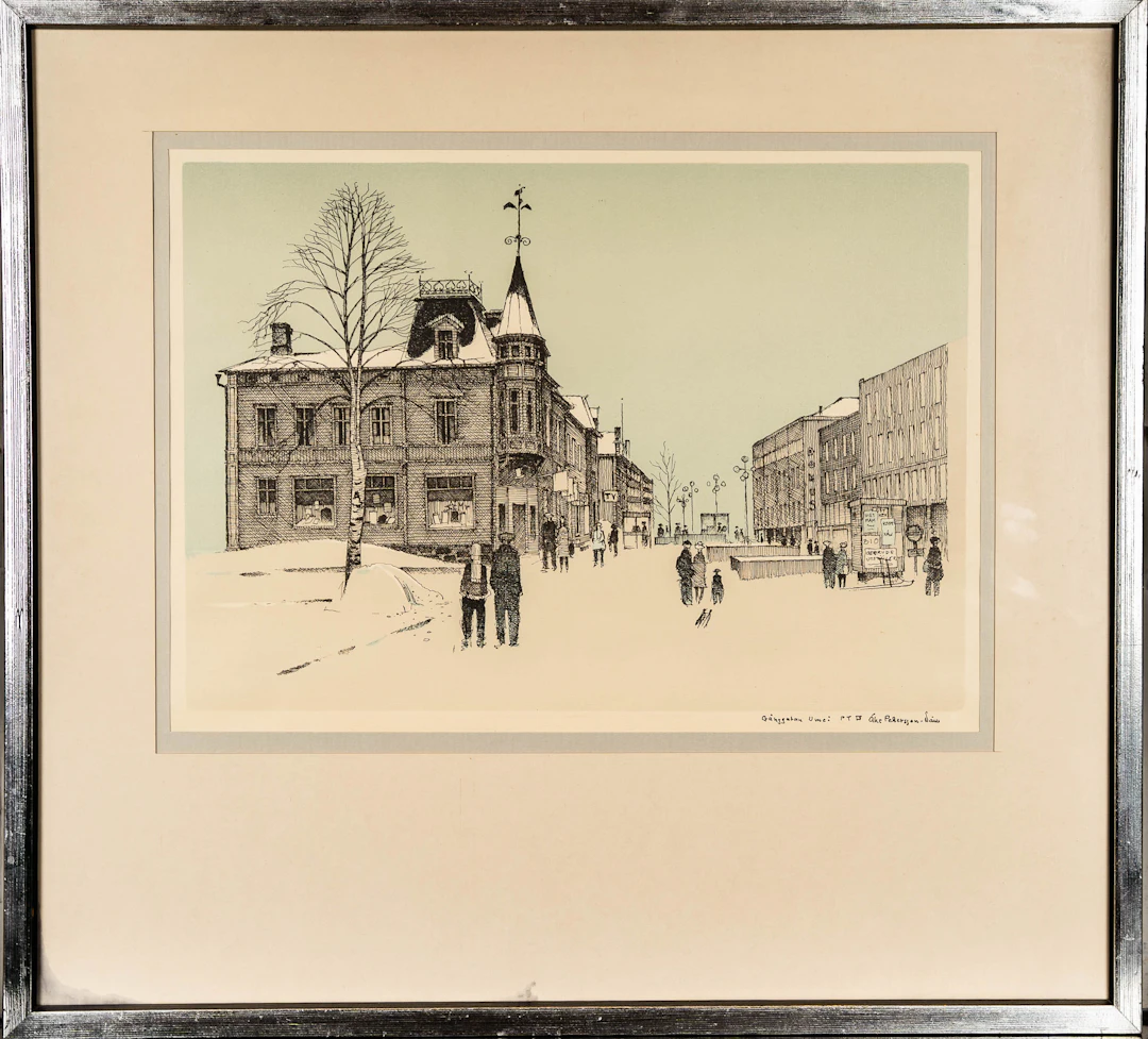 ÅKE PETTERSSON-NÅW. Färglitografi, "Gånggatan Umeå", Provtryck, Signerad.