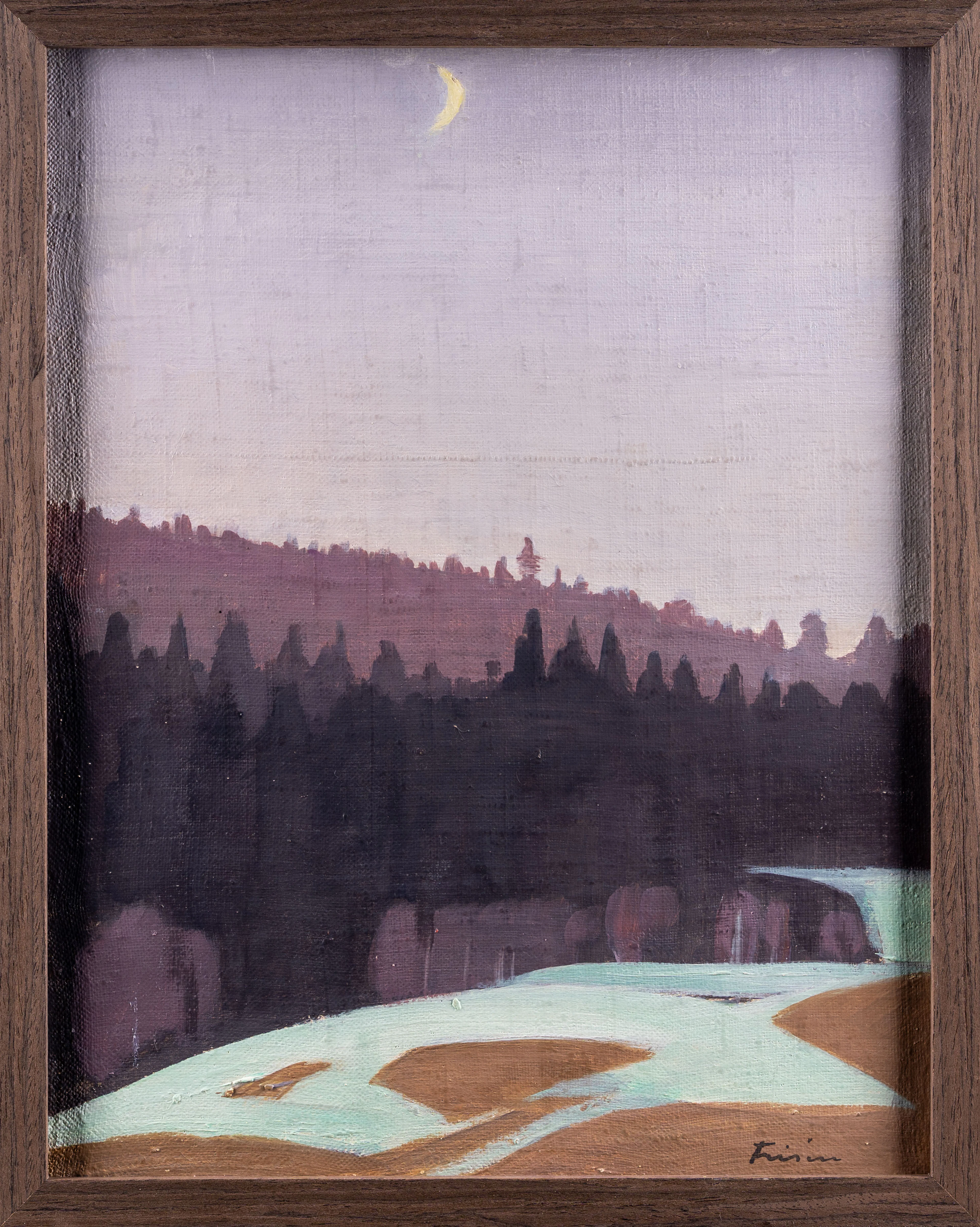 VERA FRISÉN. Olja på duk, Landskap i månljus, 1900-tal.