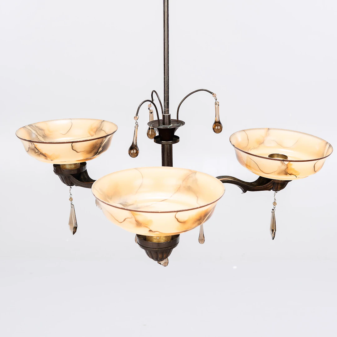 TAKLAMPA, Art Deco, 3 ljuskällor.