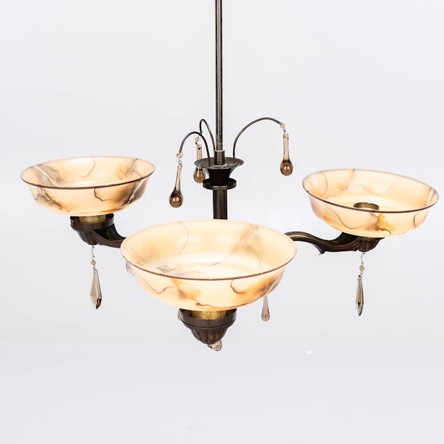 TAKLAMPA, Art Deco, 3 ljuskällor.