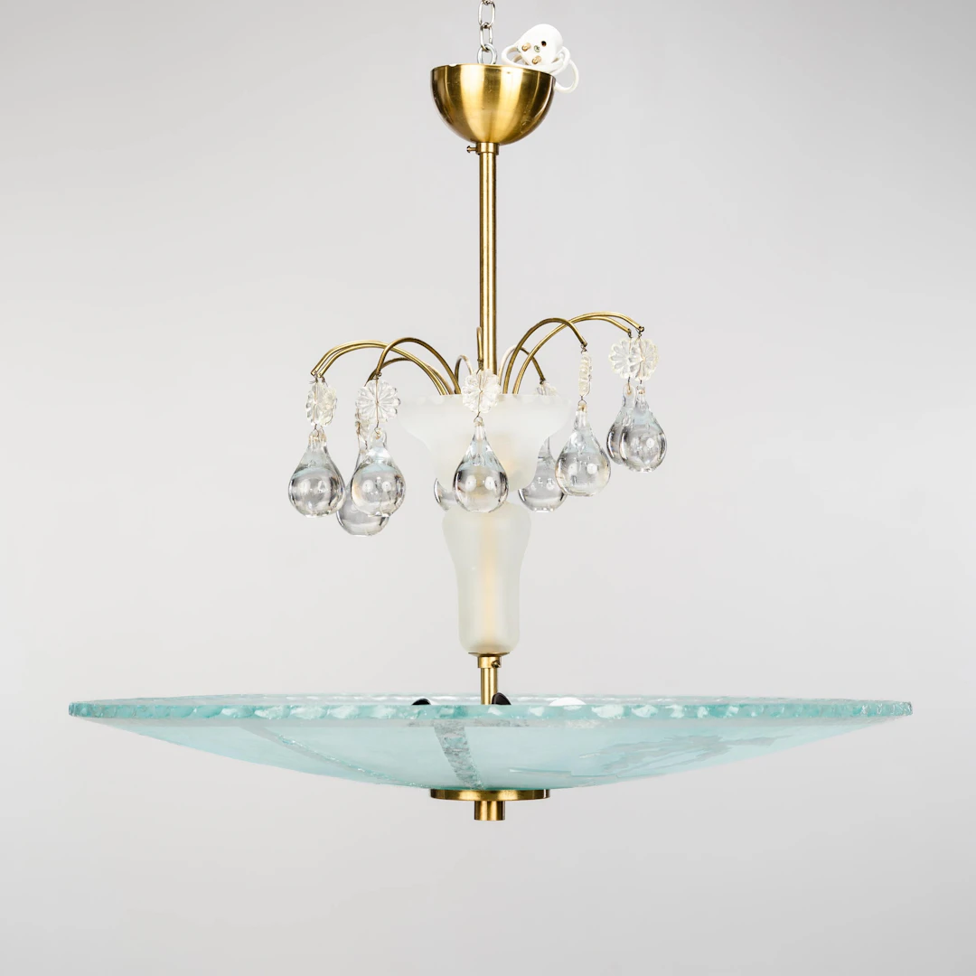 Taklampa, Glas & Mässing, 1900-tal, Art Deco.