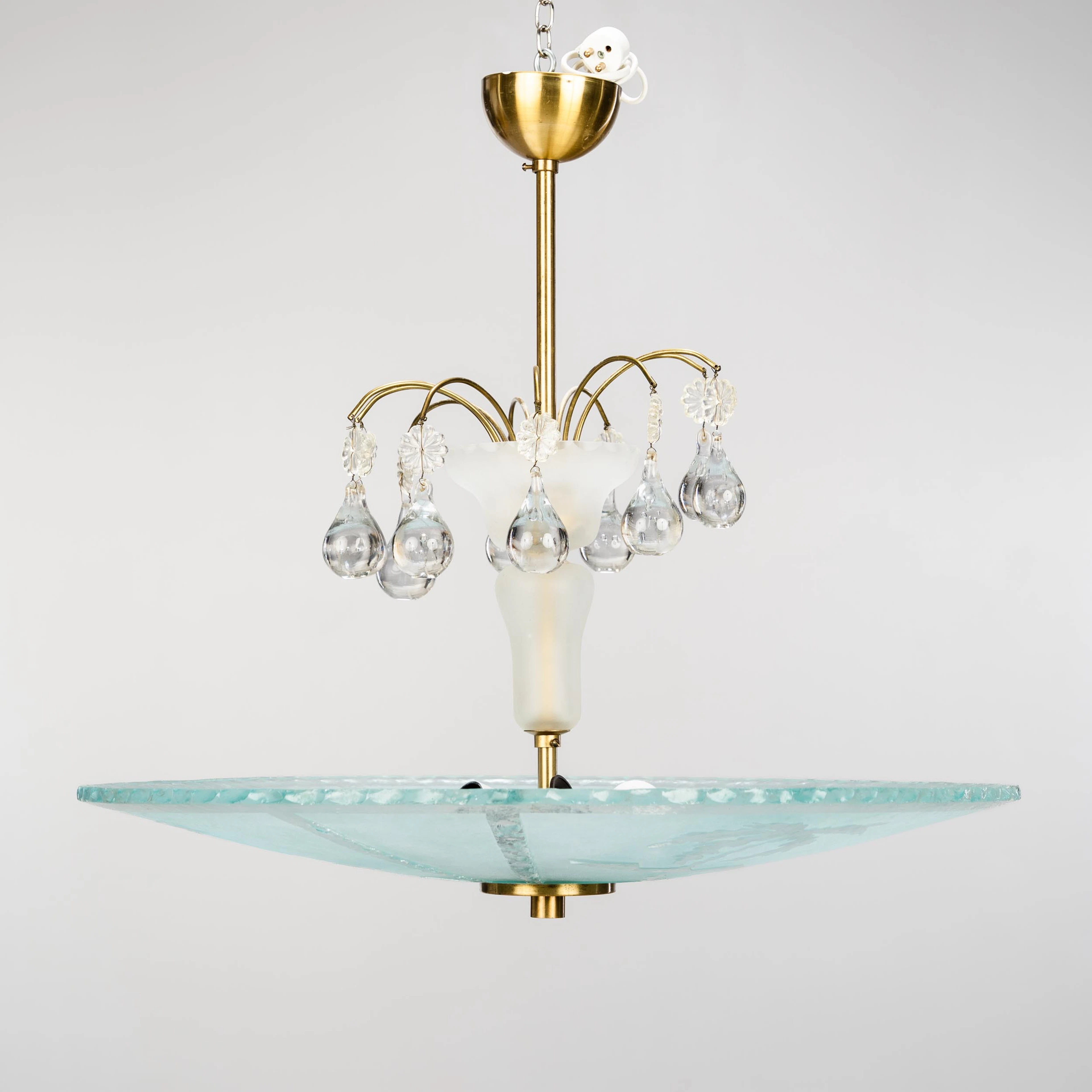 Taklampa, Glas & Mässing, 1900-tal, Art Deco.