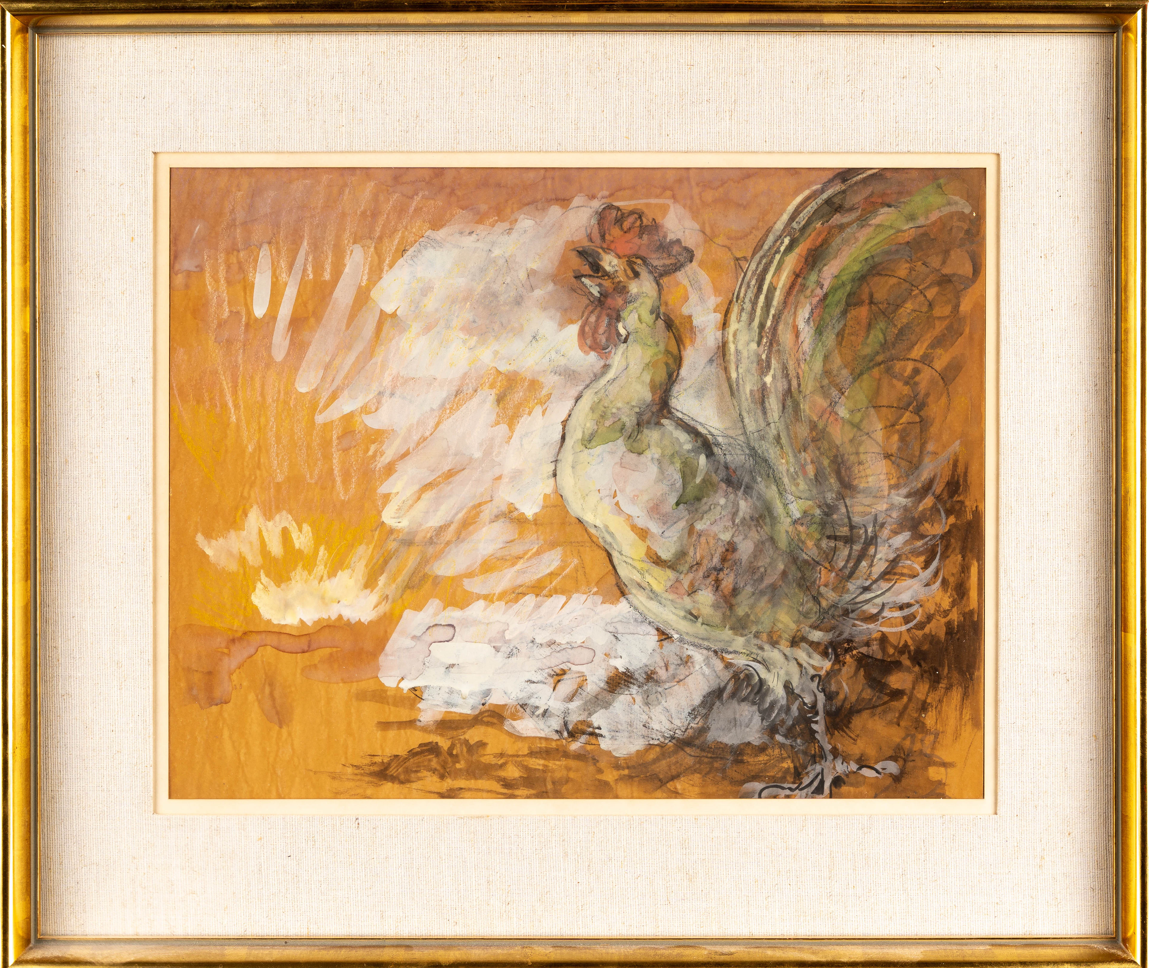 ROBERT HÖGFELDT. Blandteknik på papper, motiv av tupp, 1900-tal, osignerad.