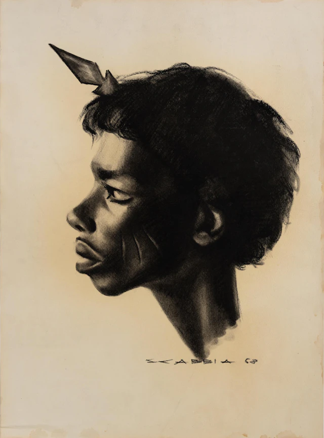 ALDO SCABBIA. Kol på papper, Porträtt, Signerad, 1958.