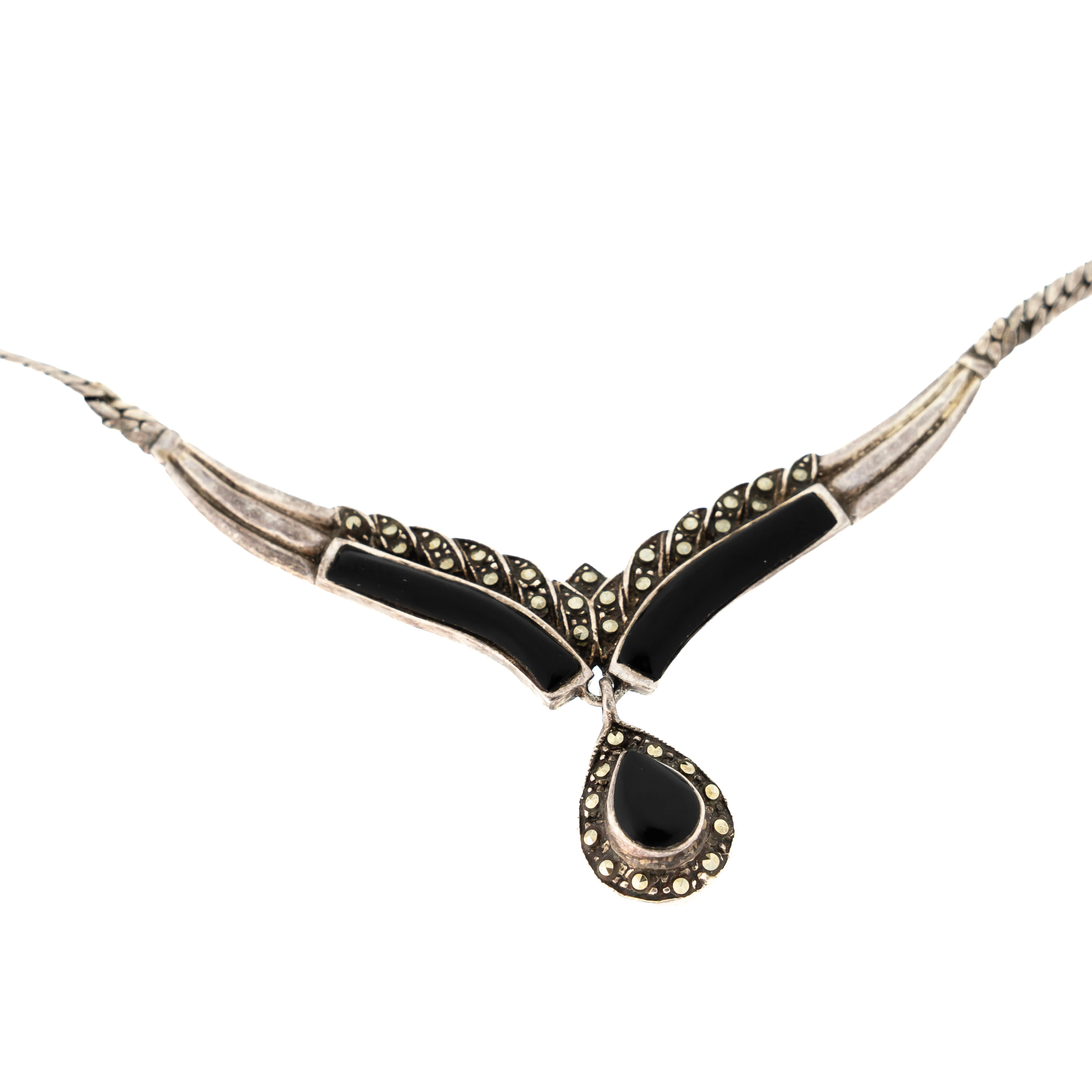 COLLIER, silver, med svart sten.