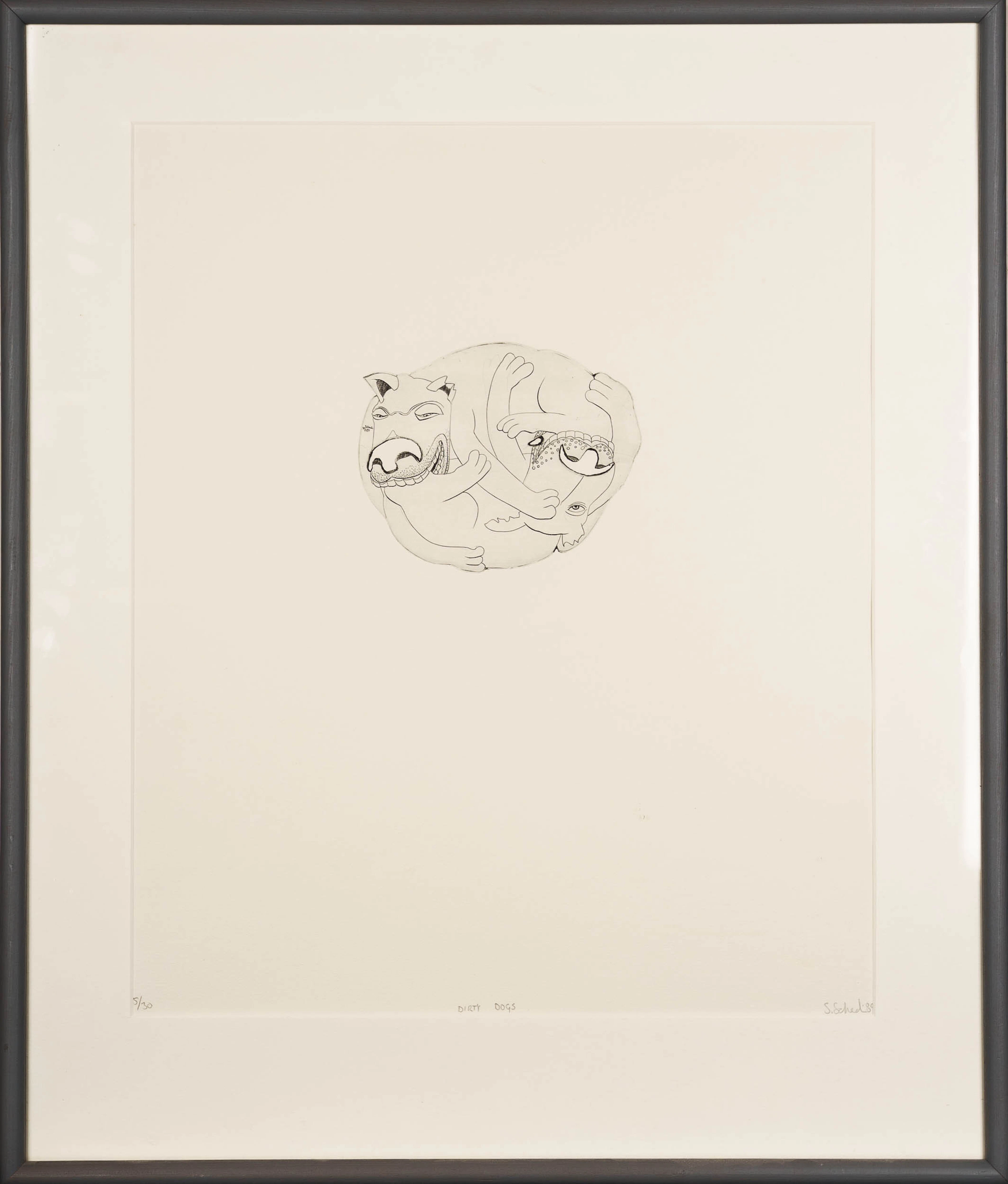 STELLAN SCHEDIN. Kopparstick, "Dirty Dogs", Signerad, Numrerad: 5/30, 1989.