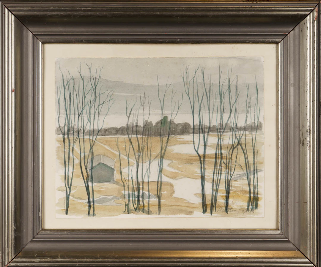 STEEN FLEMING. Akvarell, "Vårlandskap", Signerad.