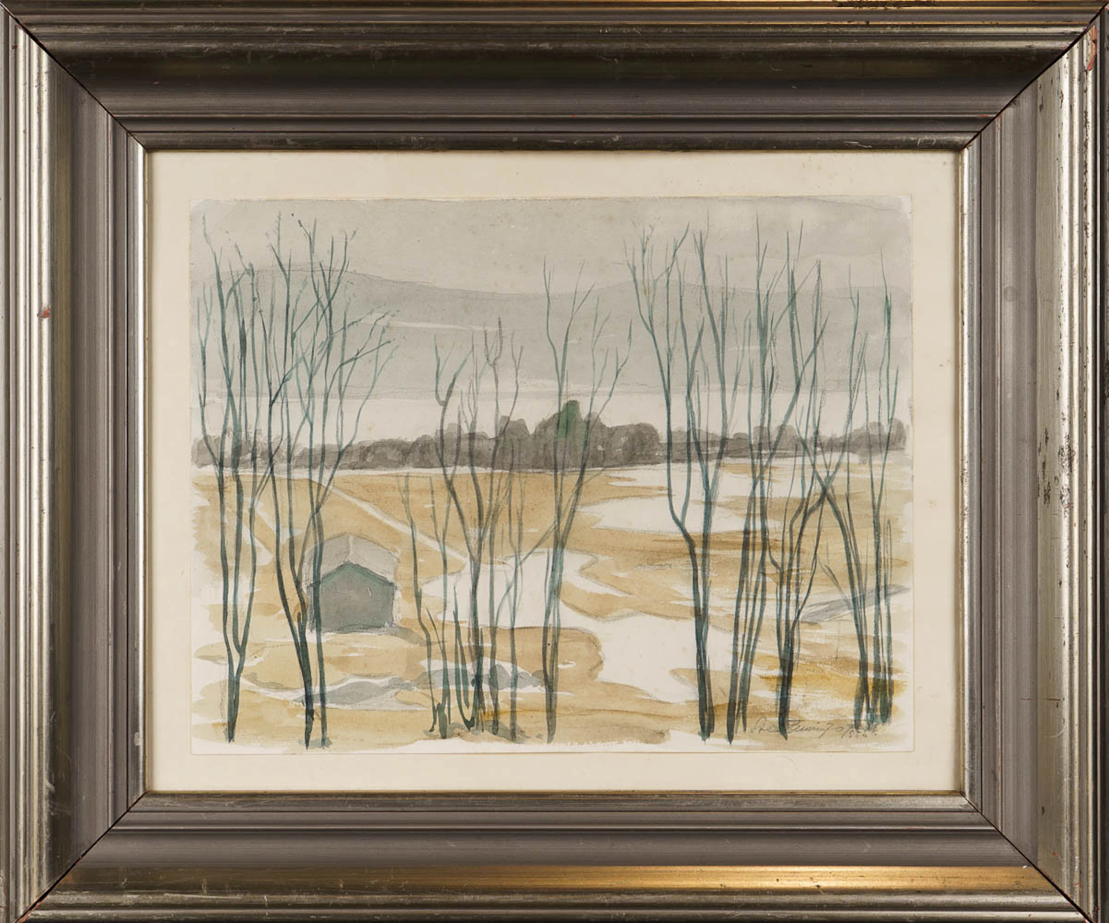 STEEN FLEMING. Akvarell, "Vårlandskap", Signerad.