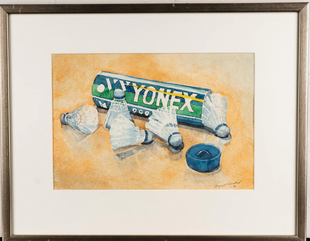 INGA NORESTAD. Akvarell på papper, "Badmintonbollar", Signerad, 1994.