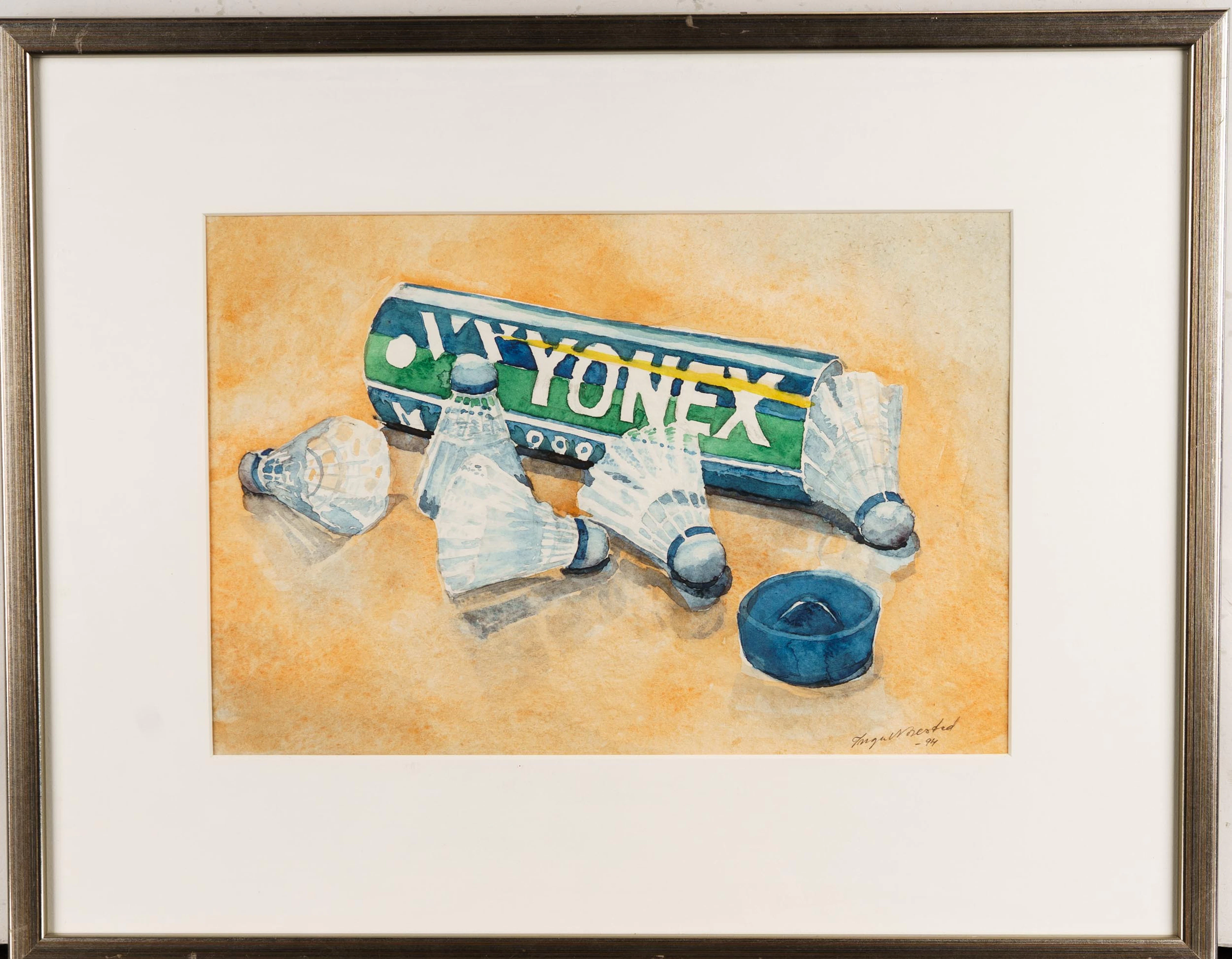 INGA NORESTAD. Akvarell på papper, "Badmintonbollar", Signerad, 1994.