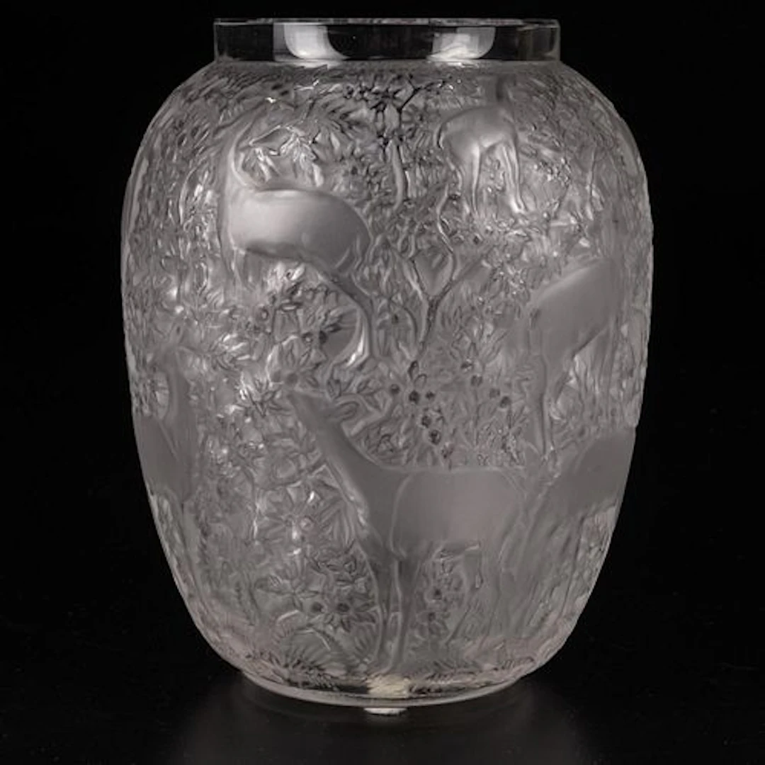 Lalique Biches Deer Vase