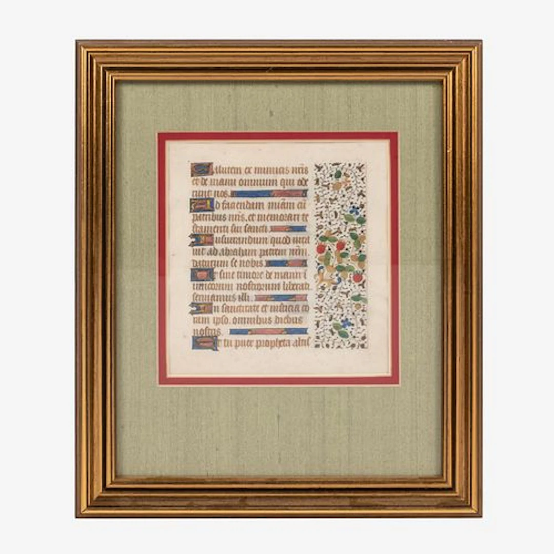 French 15th Century Illuminated Book of Hours Manuscript Leaf