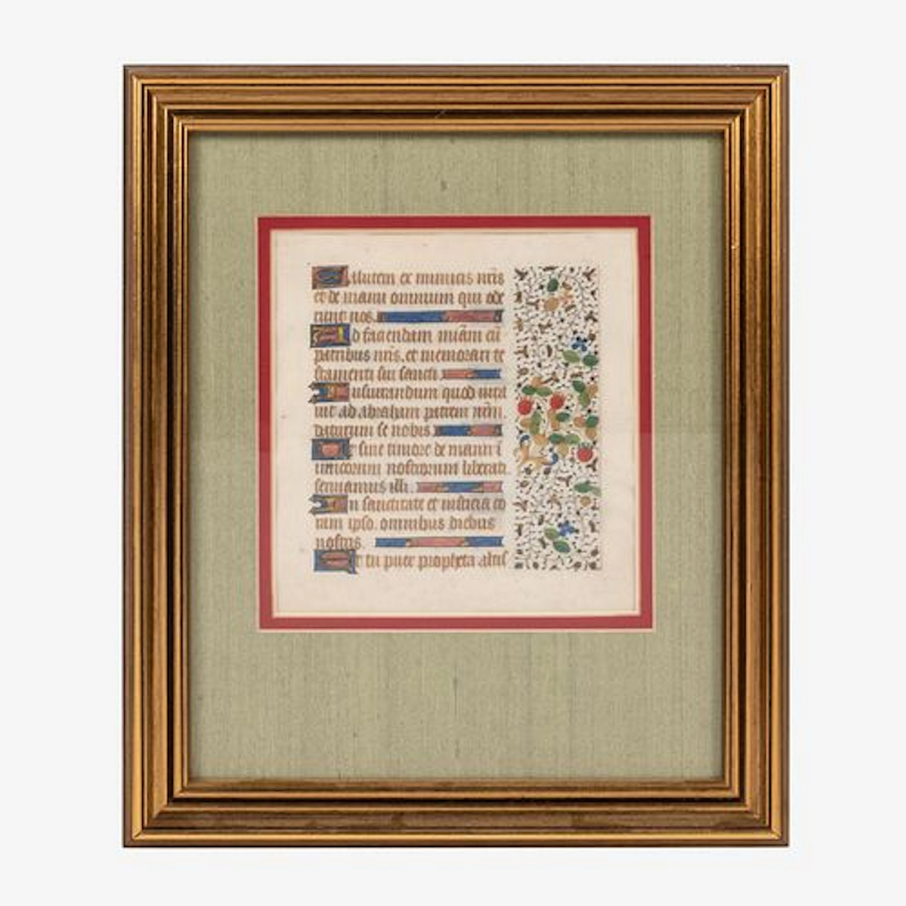 French 15th Century Illuminated Book of Hours Manuscript Leaf