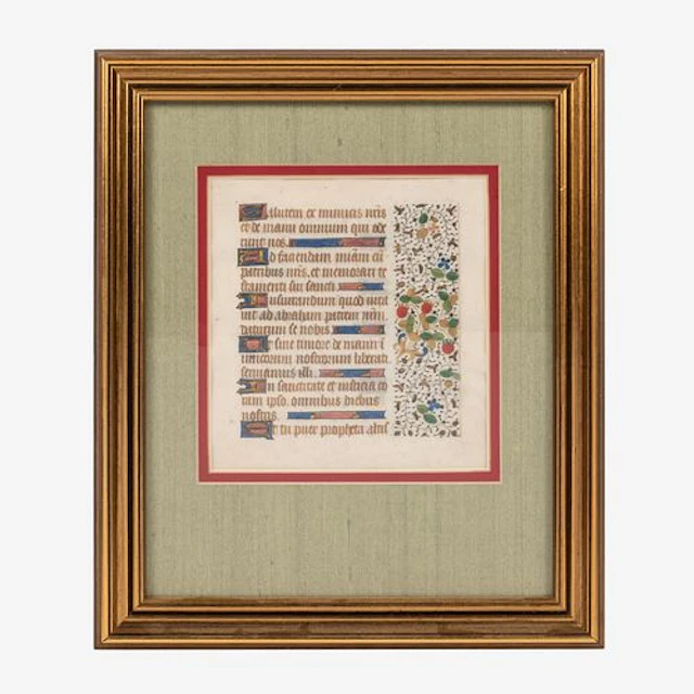 French 15th Century Illuminated Book of Hours Manuscript Leaf