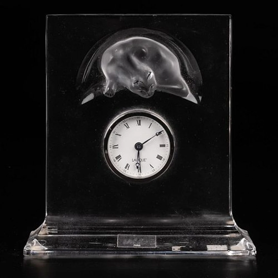 Lalique Chat Horloge Desk Clock