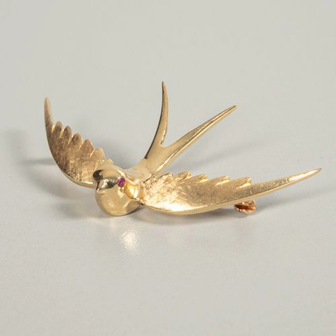 14kt Gold & Ruby Bird Form Brooch