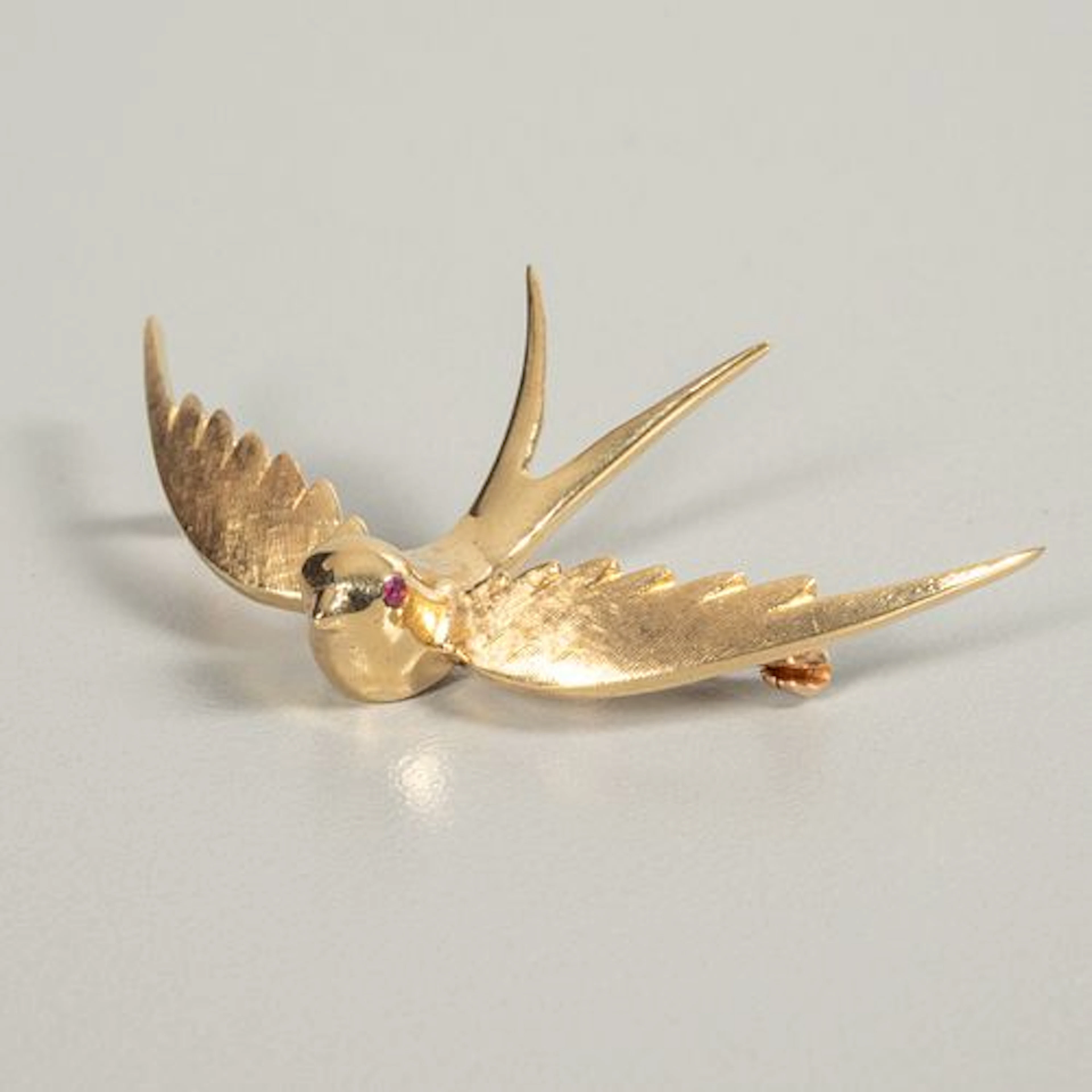 14kt Gold & Ruby Bird Form Brooch