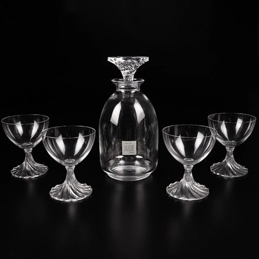 5 Piece Lalique Rambouillet Decanter & Stemware Set