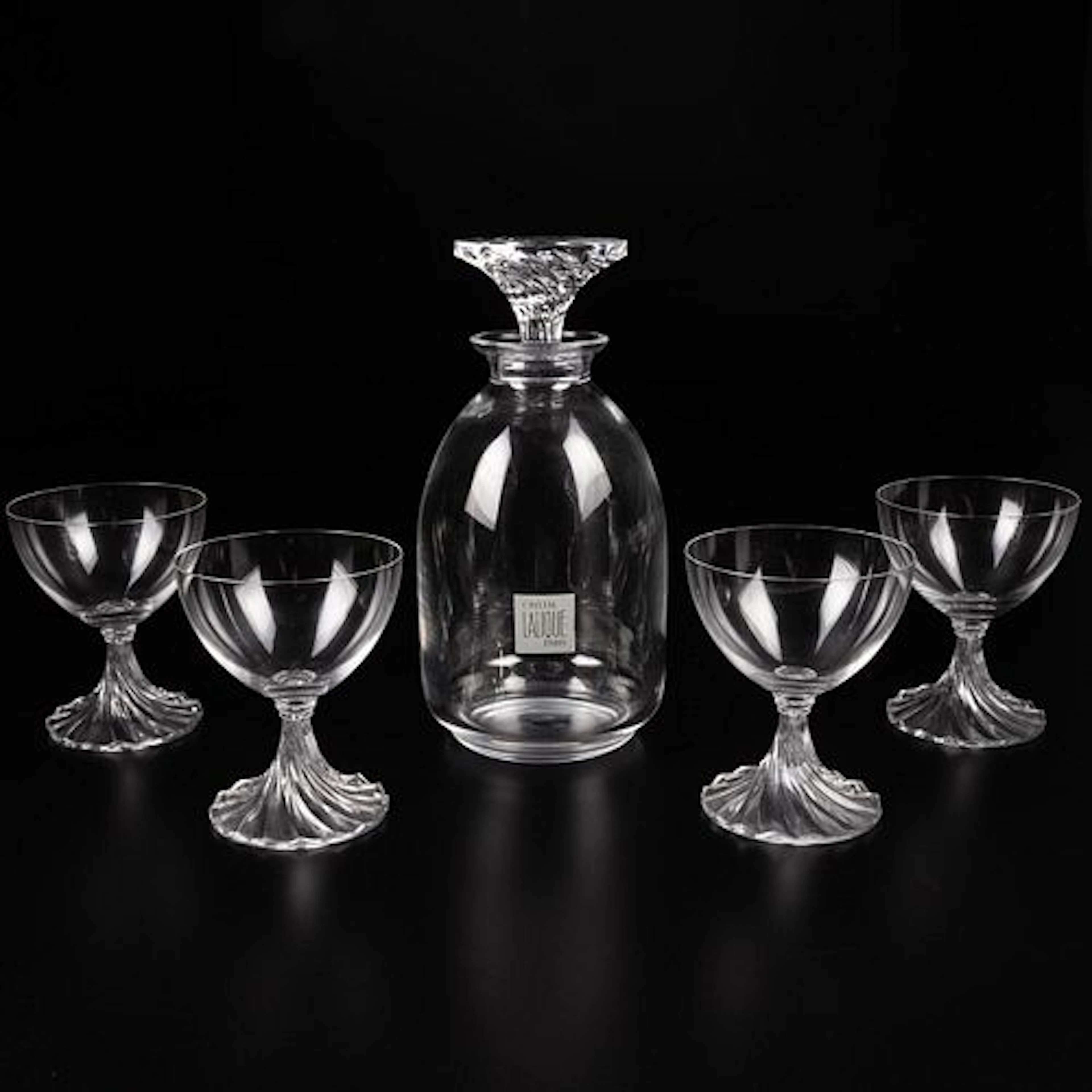 5 Piece Lalique Rambouillet Decanter & Stemware Set