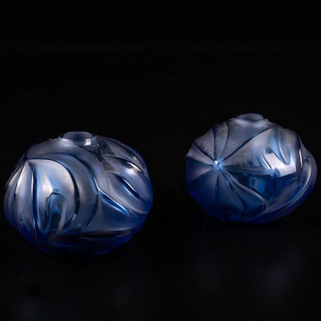 Two Lalique Soliflore, Royal Palm Blue Bud Vases