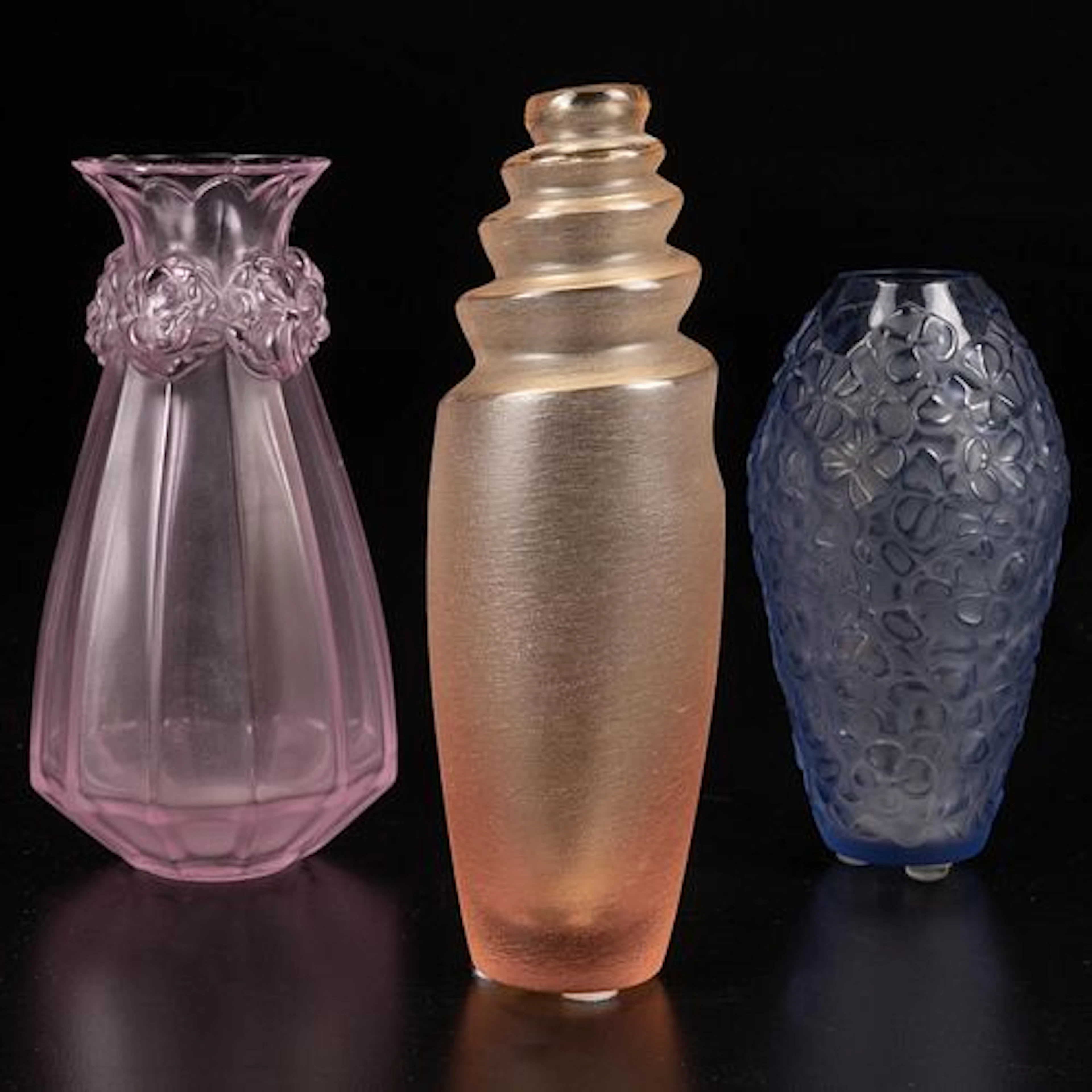 Three Lalique Colored Vases