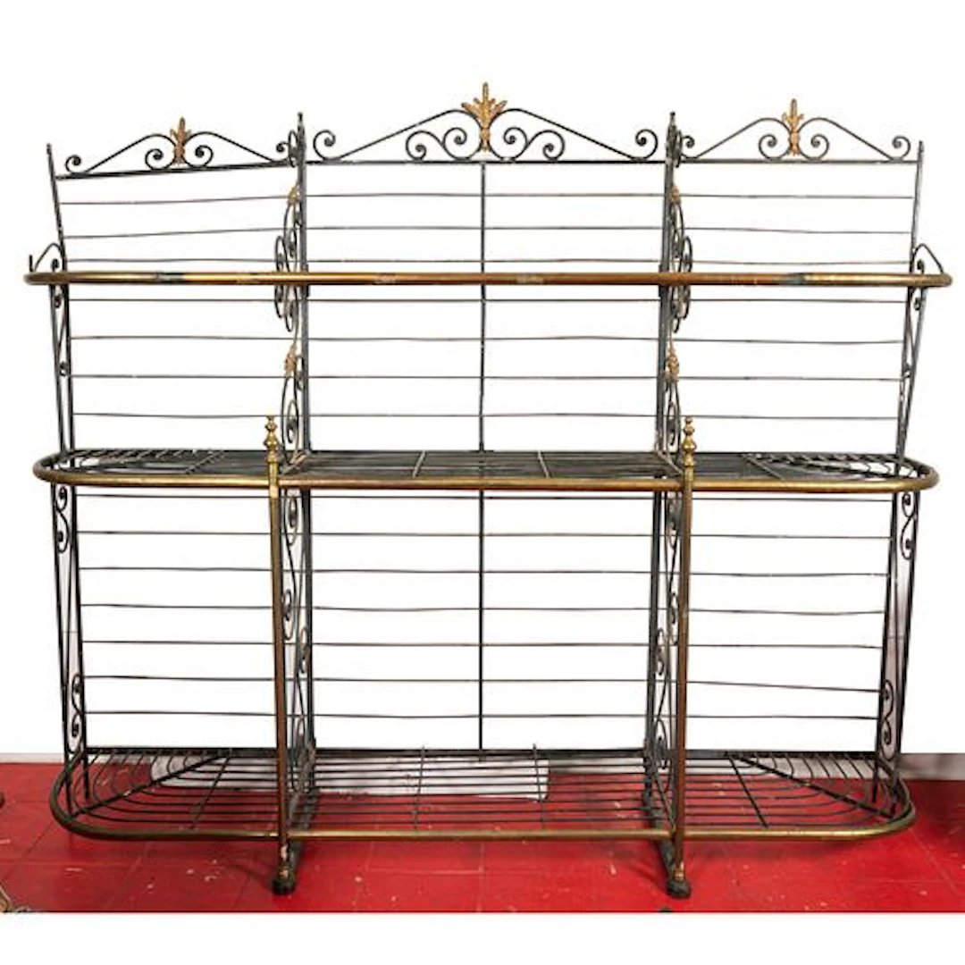 French Wrought Iron and Brass Baker's Rack